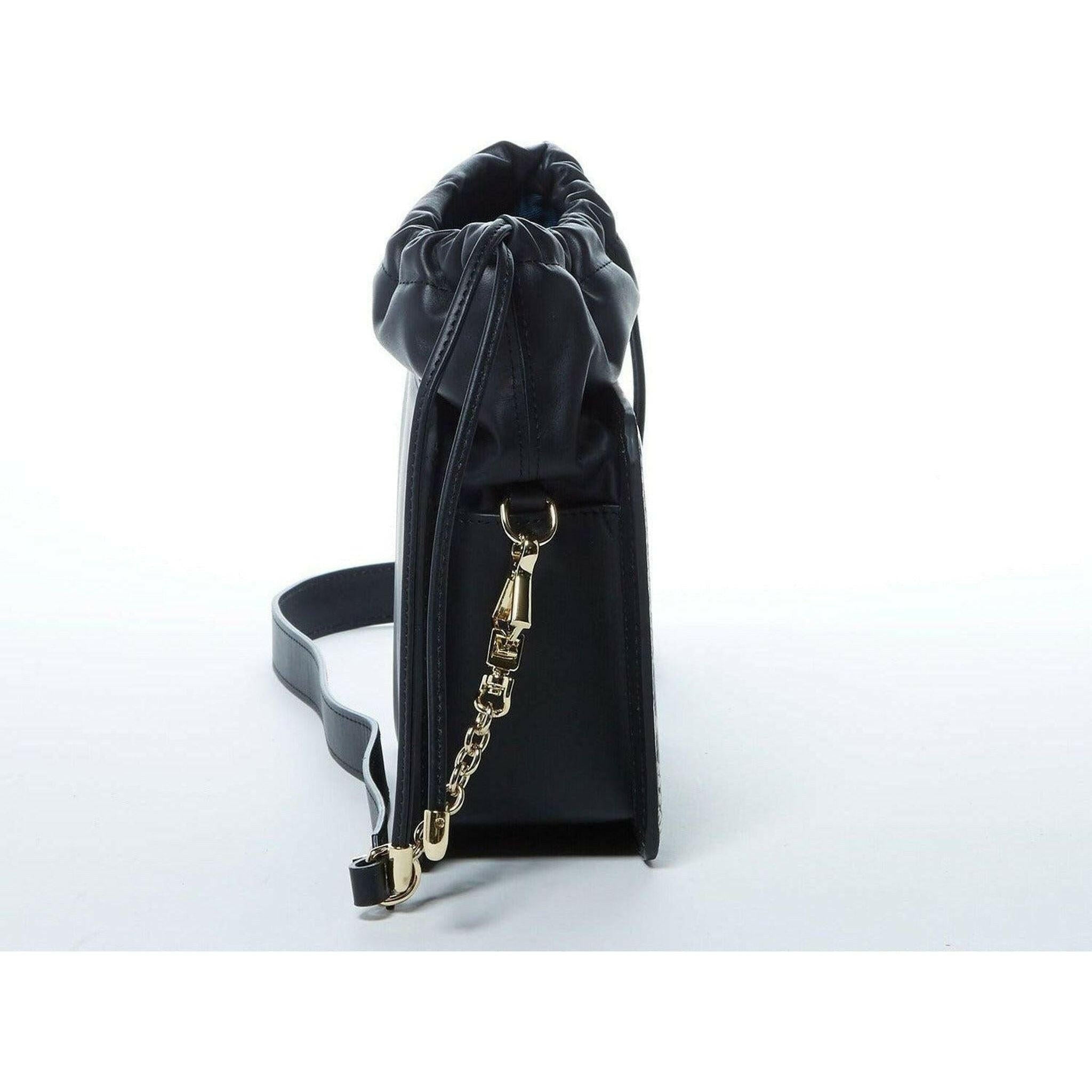 Patricia Leather Bucket Bag in Black Snakeskin Design.