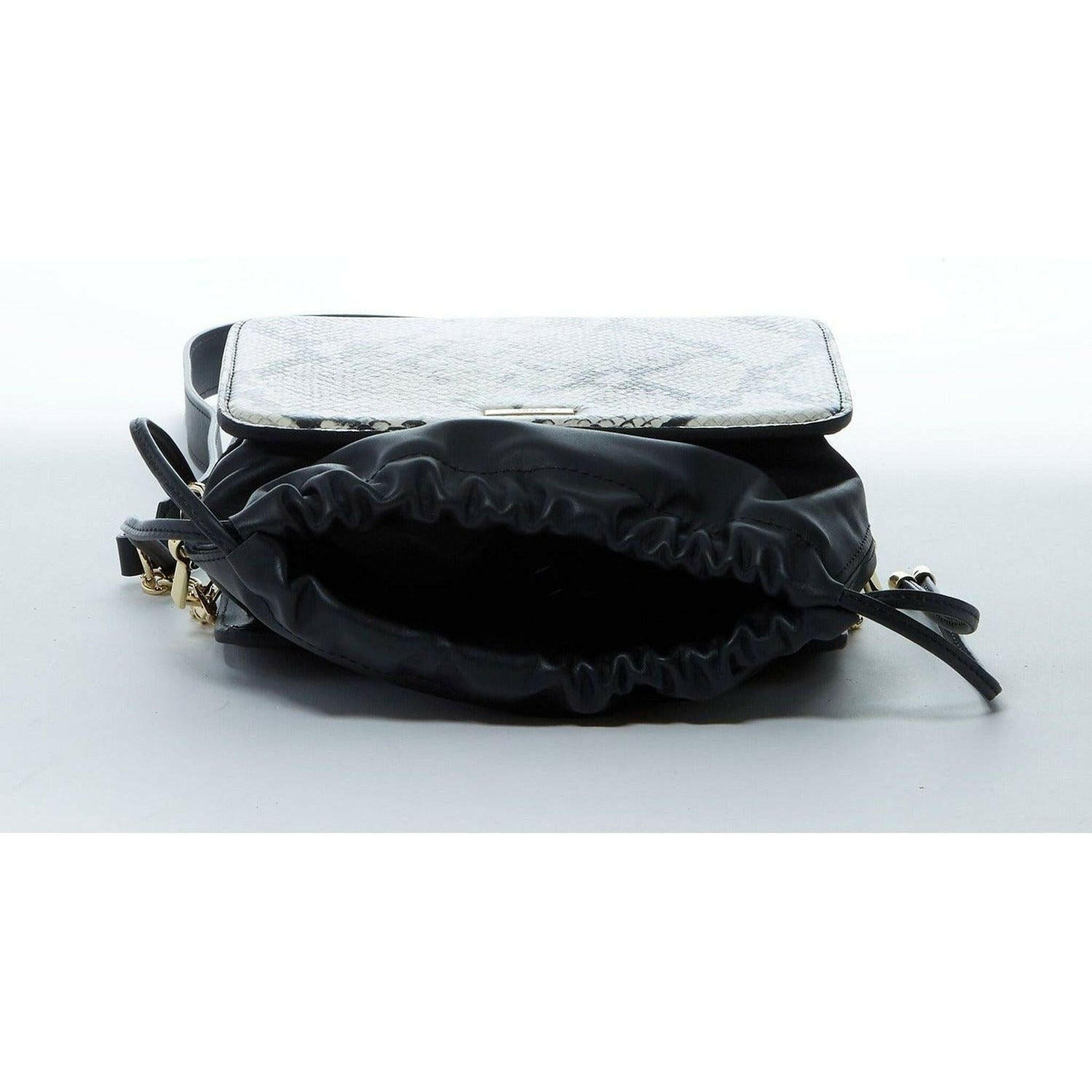 Patricia Leather Bucket Bag in Black Snakeskin Design.