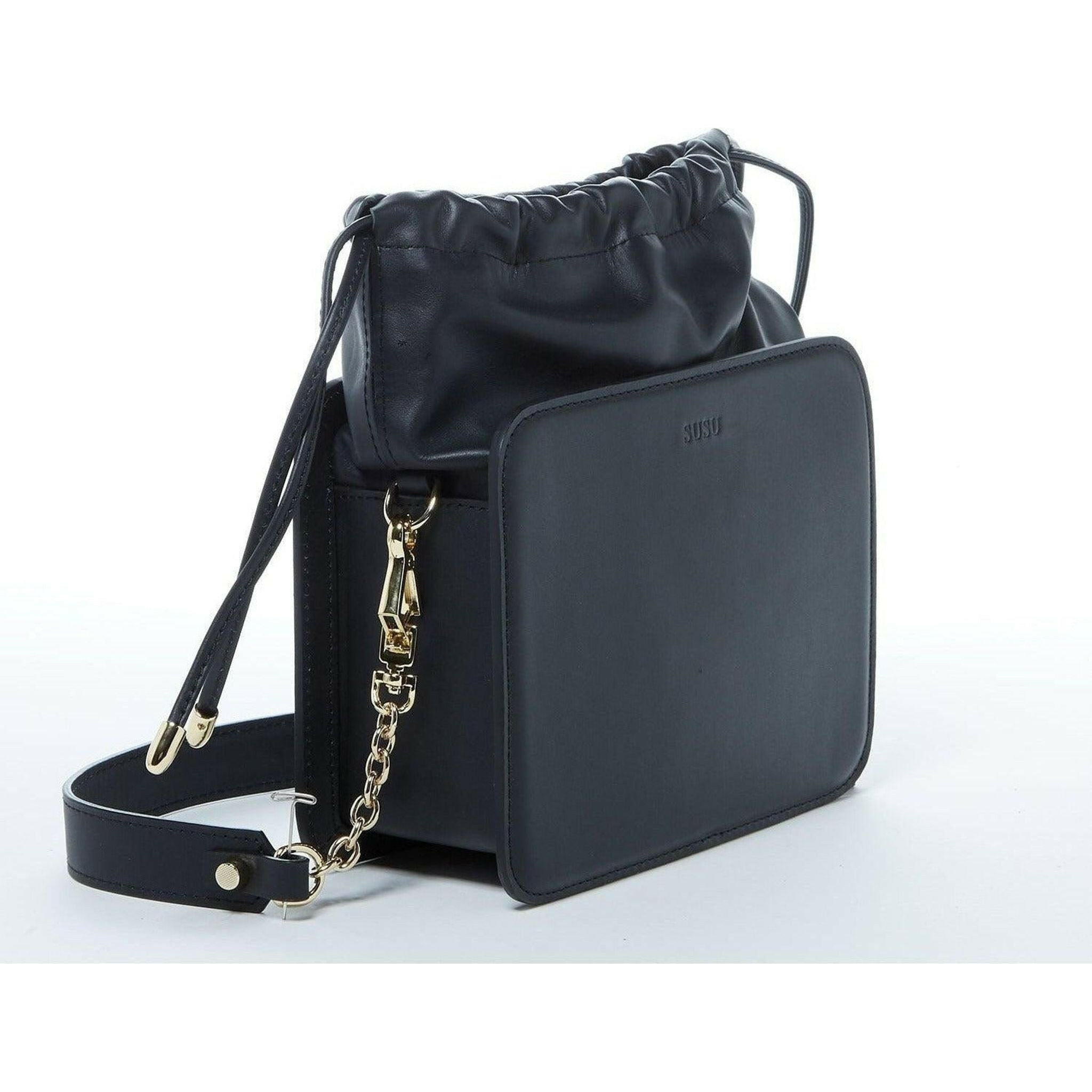 Patricia Leather Purse Drawstring in Black.