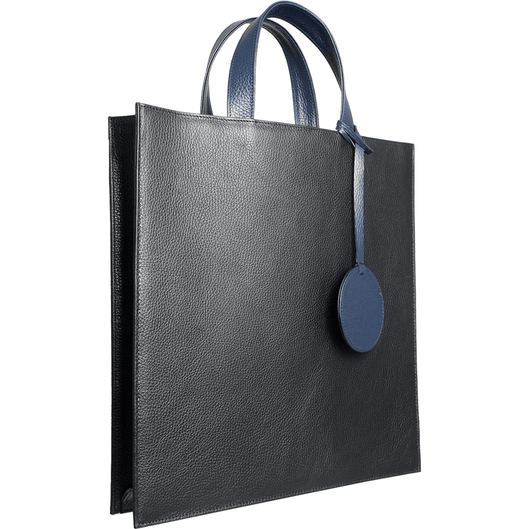 Pebbled Leather Briefcase Tote Bag Black.