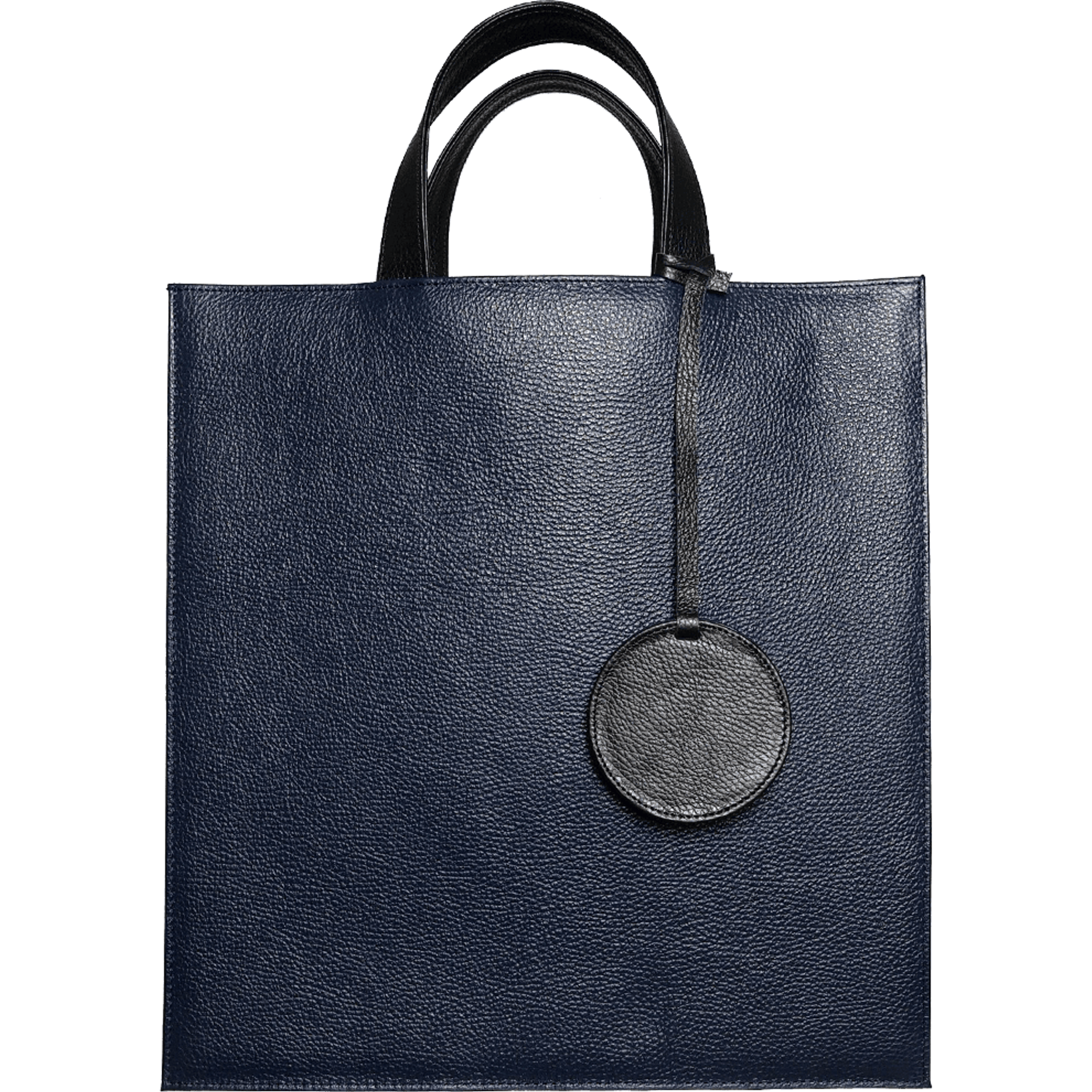 Pebbled Leather Briefcase Tote Bag Navy.