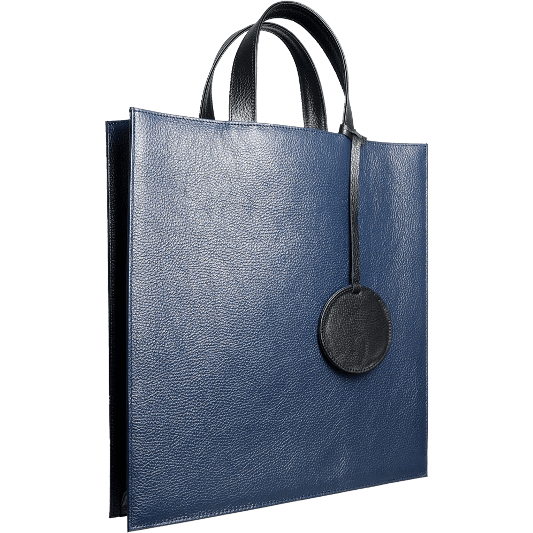 Pebbled Leather Briefcase Tote Bag Navy.