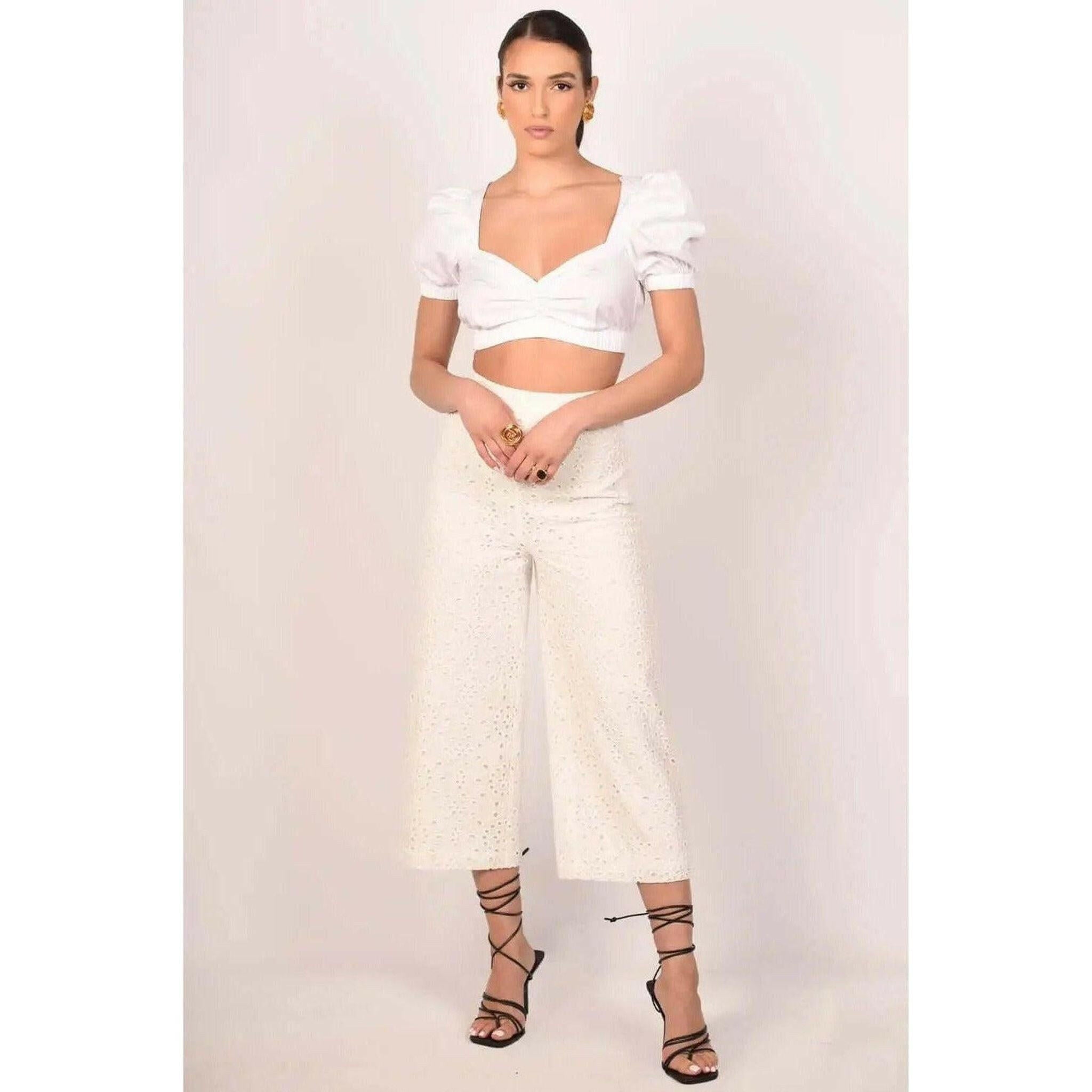 Pilar White Eyelet Pants.