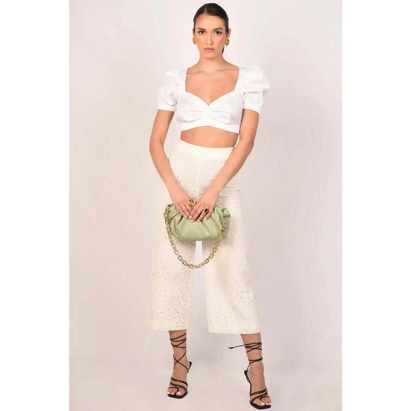 Pilar White Eyelet Pants