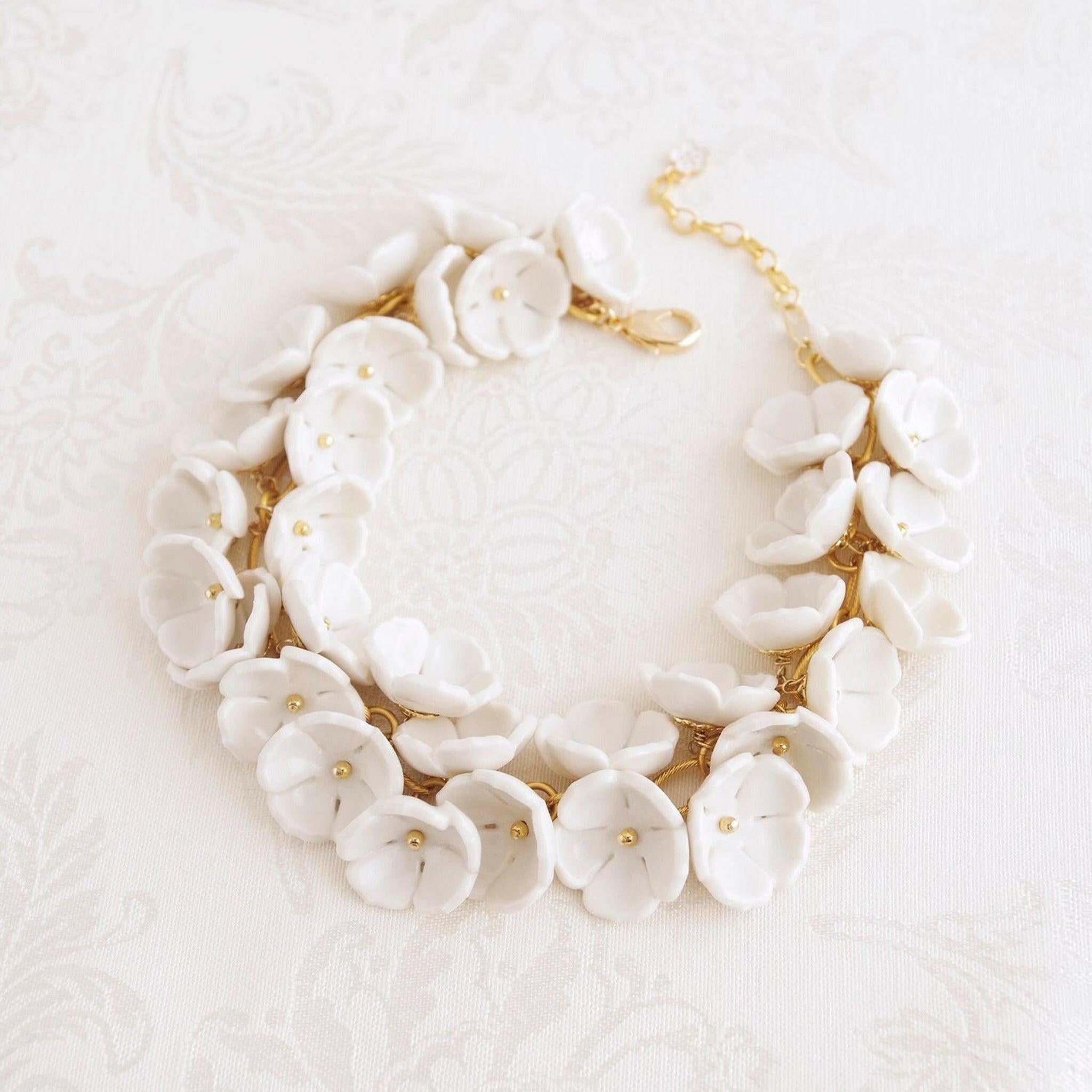 Porcelain Plum Blossom Cluster Necklace.