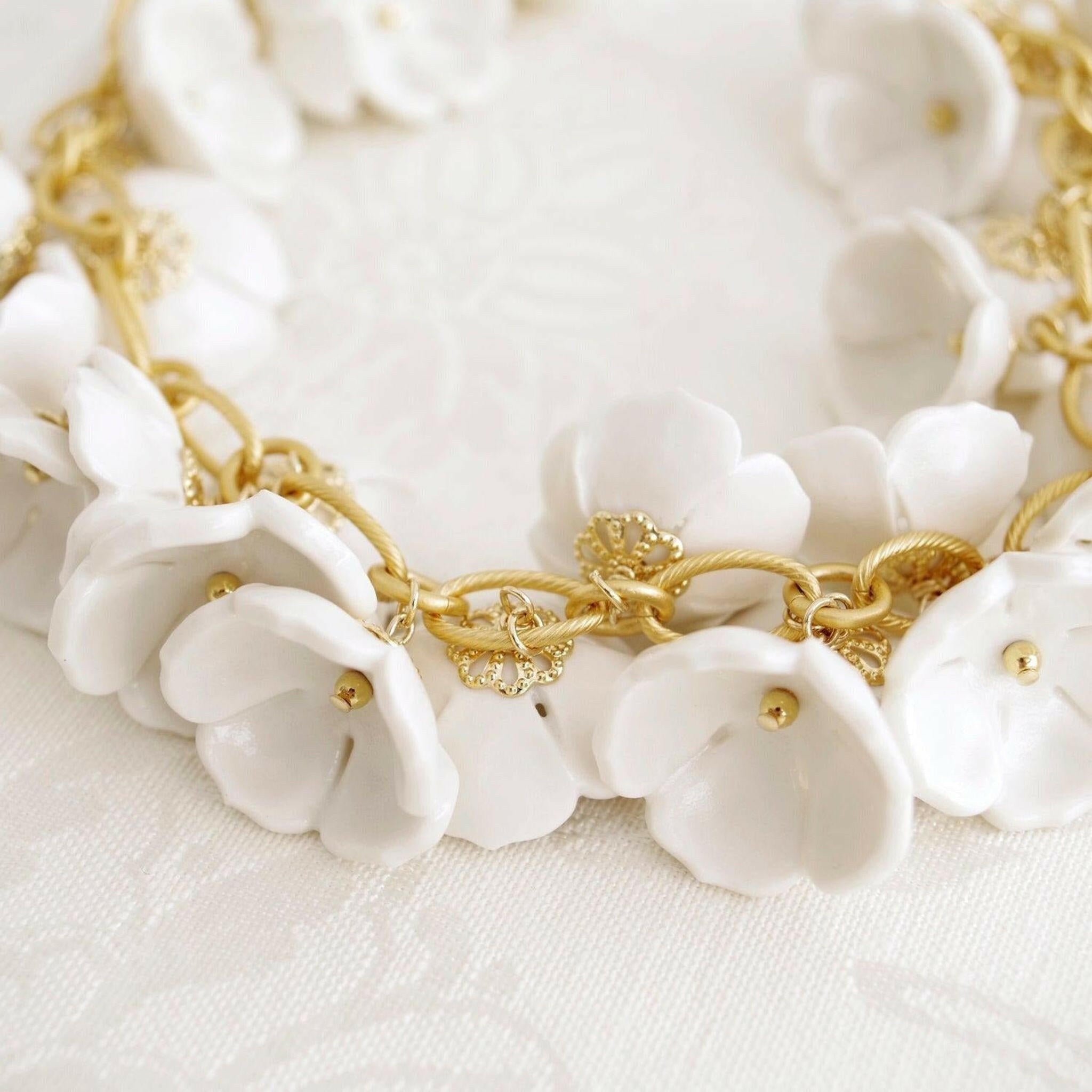 Porcelain Plum Blossom Cluster Necklace.