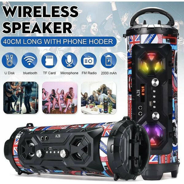 Portable Superior Bass Wireless Boombox with Radio Bluetooth Speakers.