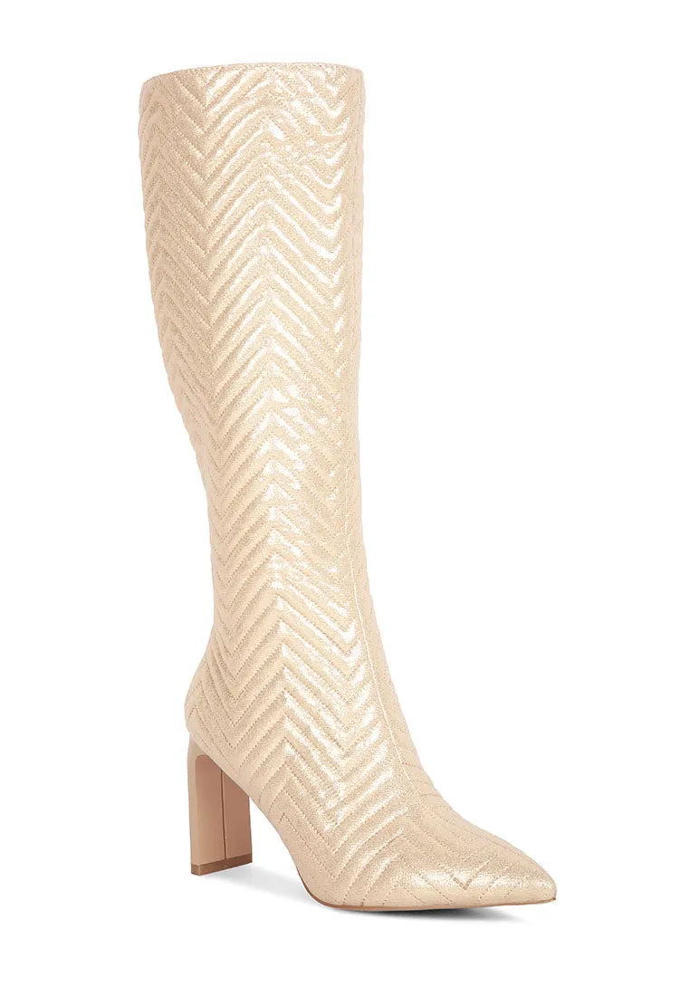 Prinkles Quilted Italian Block Heel Calf Boots