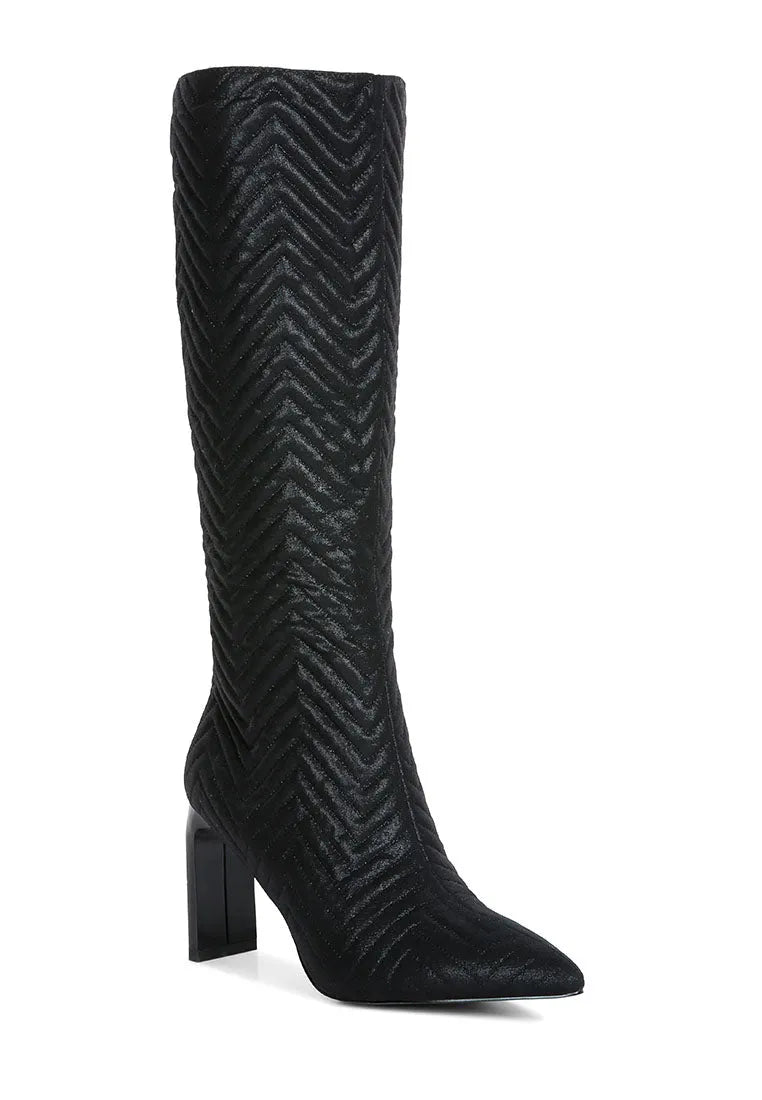 Prinkles Quilted Italian Block Heel Calf Boots