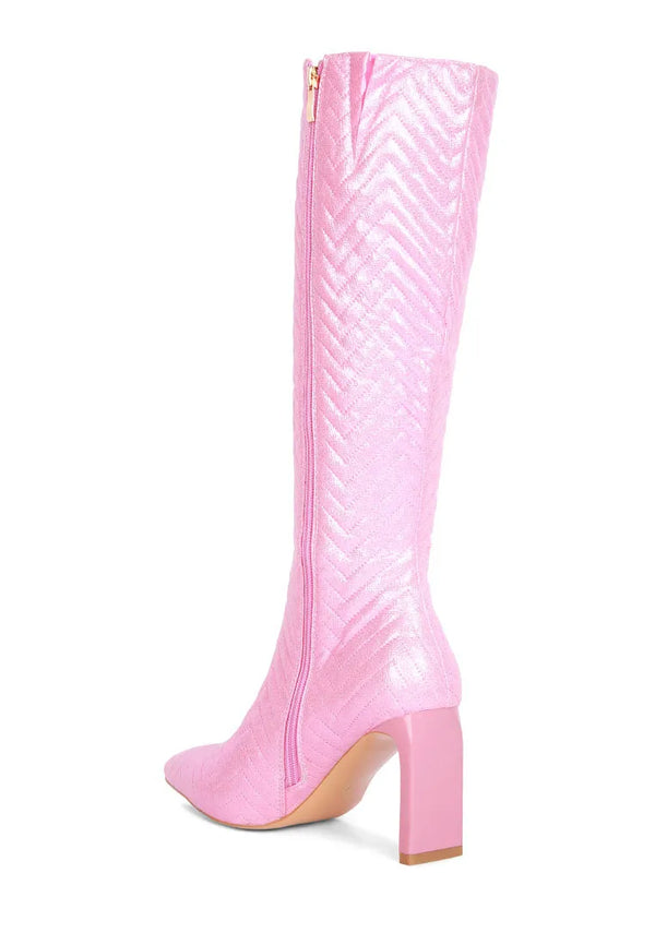 Prinkles Quilted Italian Block Heel Calf Boots