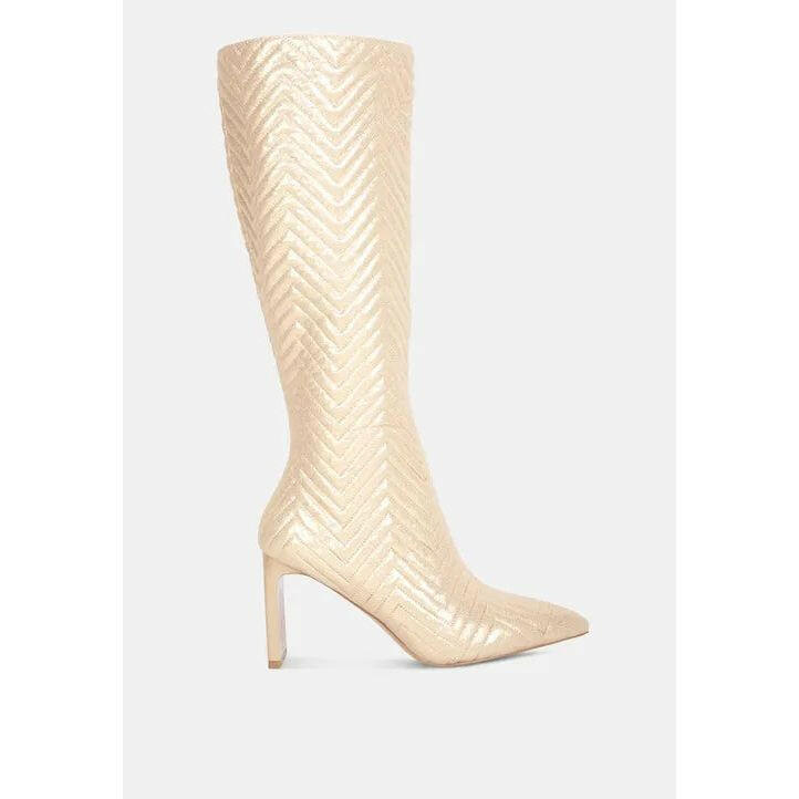 Prinkles Quilted Italian Block Heel Calf Boots.