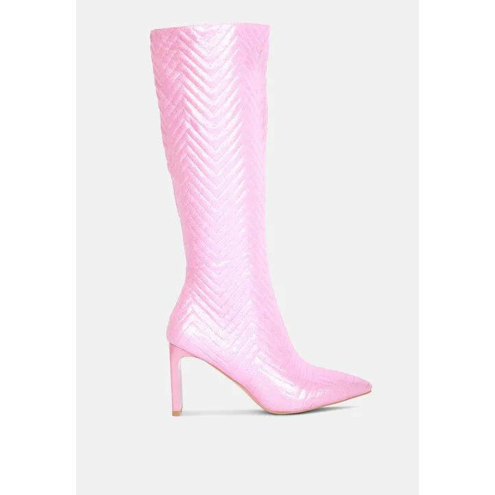 Prinkles Quilted Italian Block Heel Calf Boots.