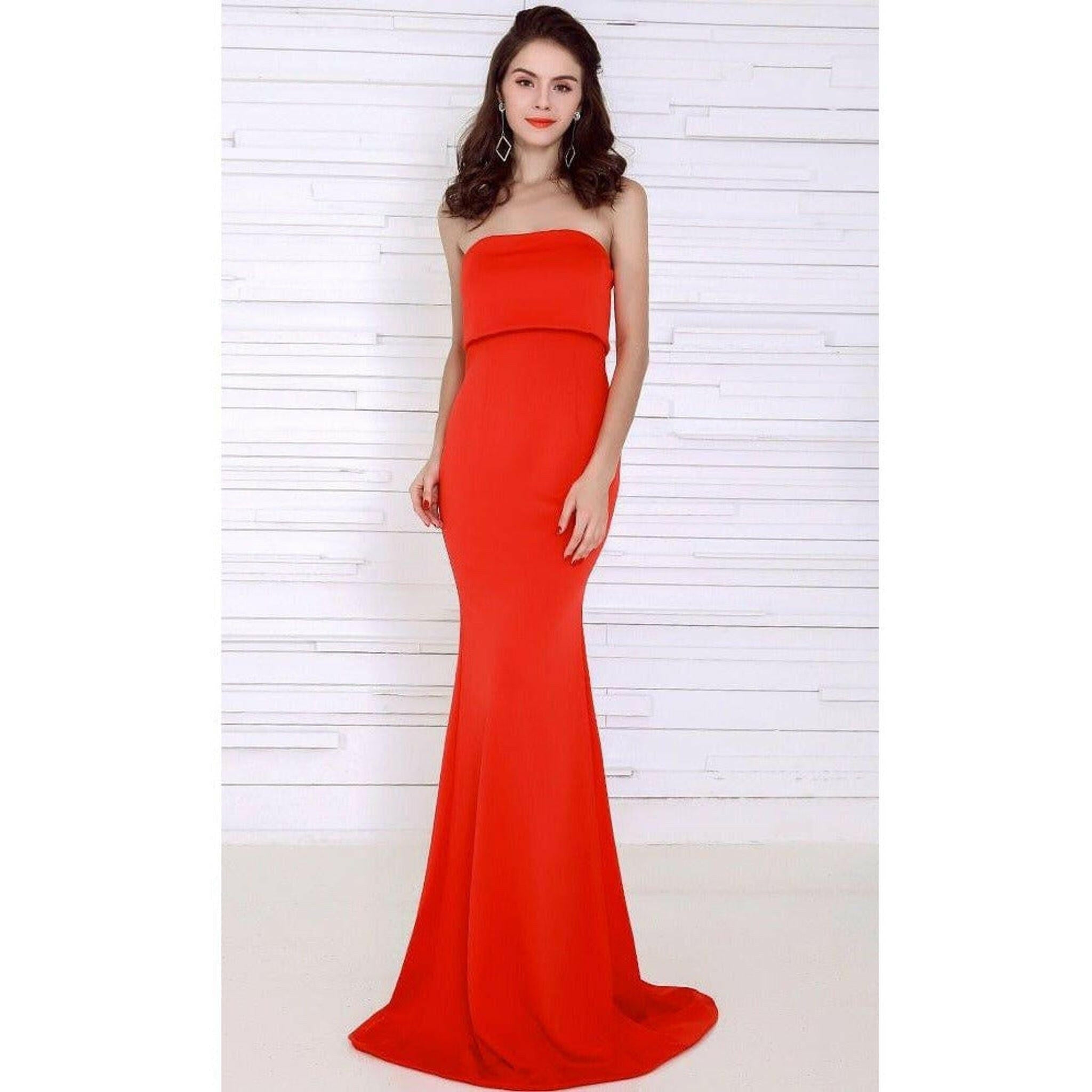 Red Strapless Gown.