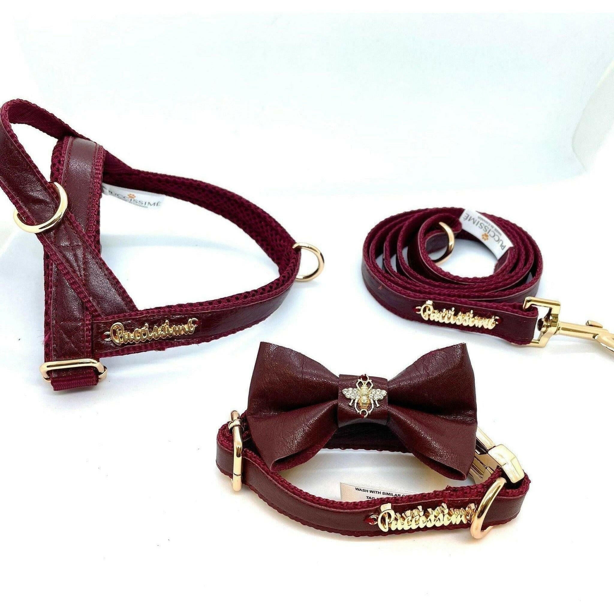 Red Wine Collar, Bow Tie and Leash.