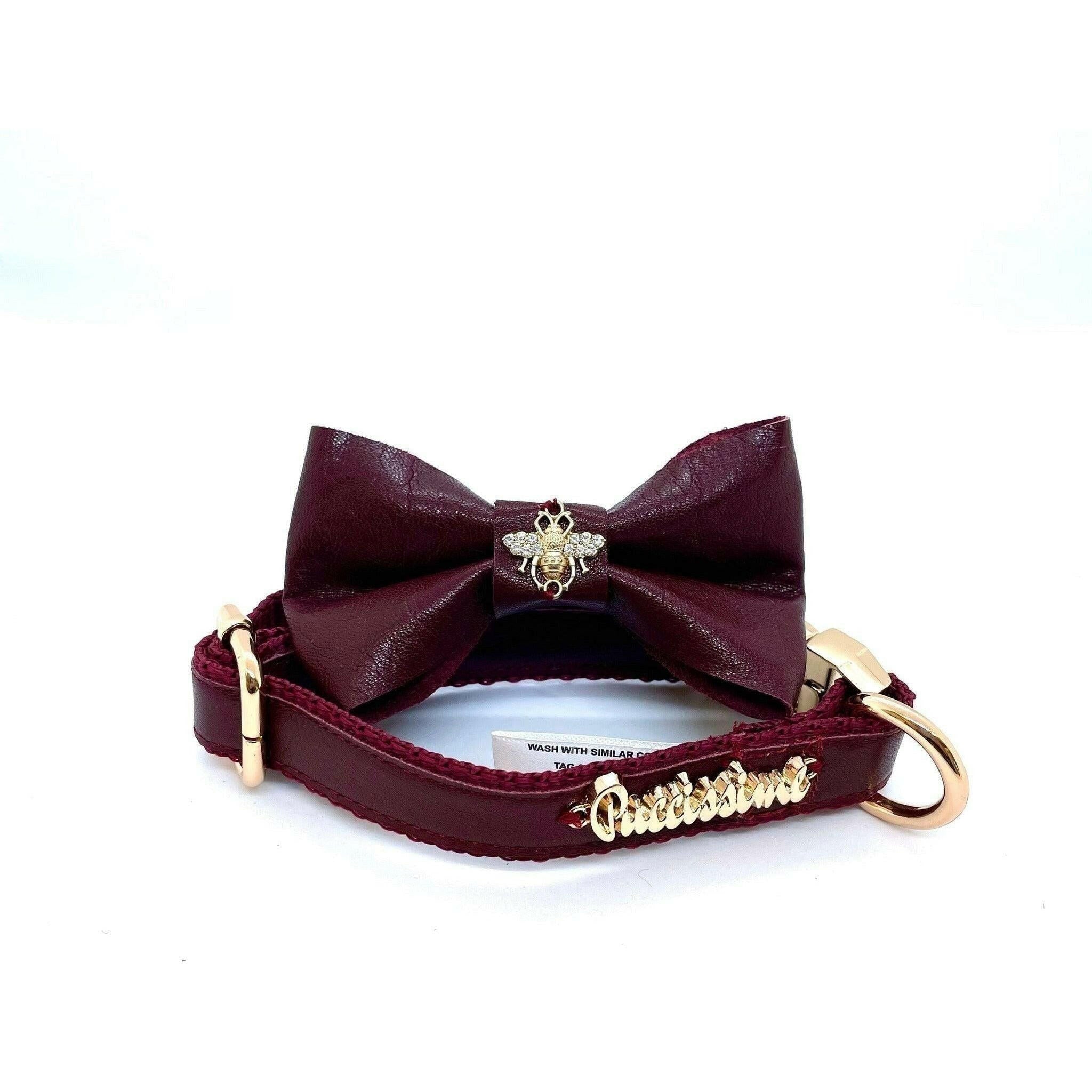 Red Wine Collar, Bow Tie and Leash.