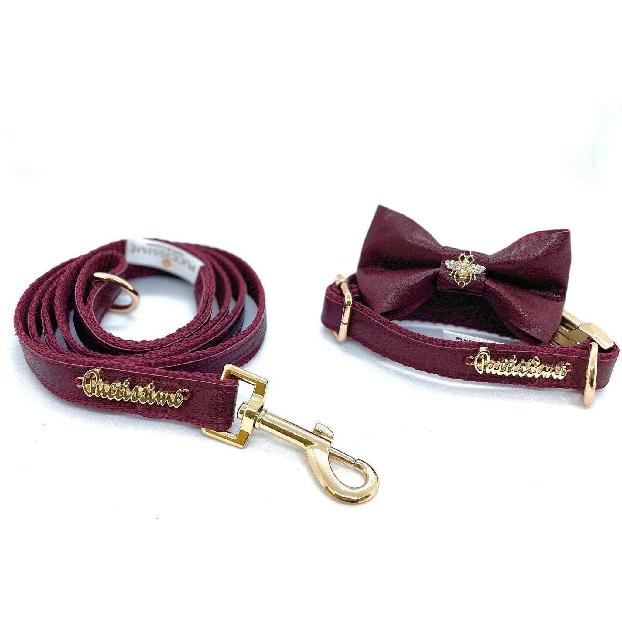 Red Wine Collar, Bow Tie and Leash.