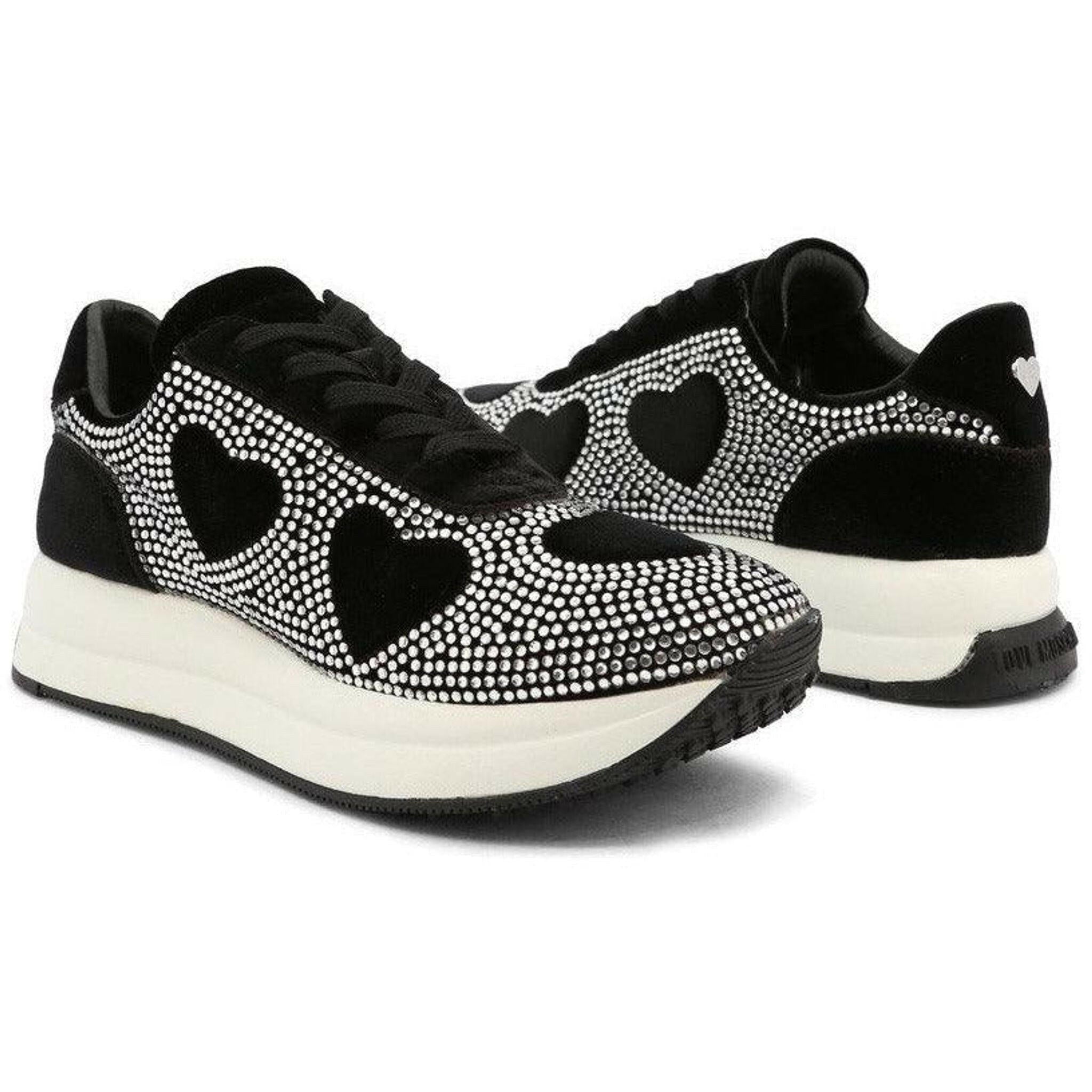 Rhinestone Heart Sneakers - Black.