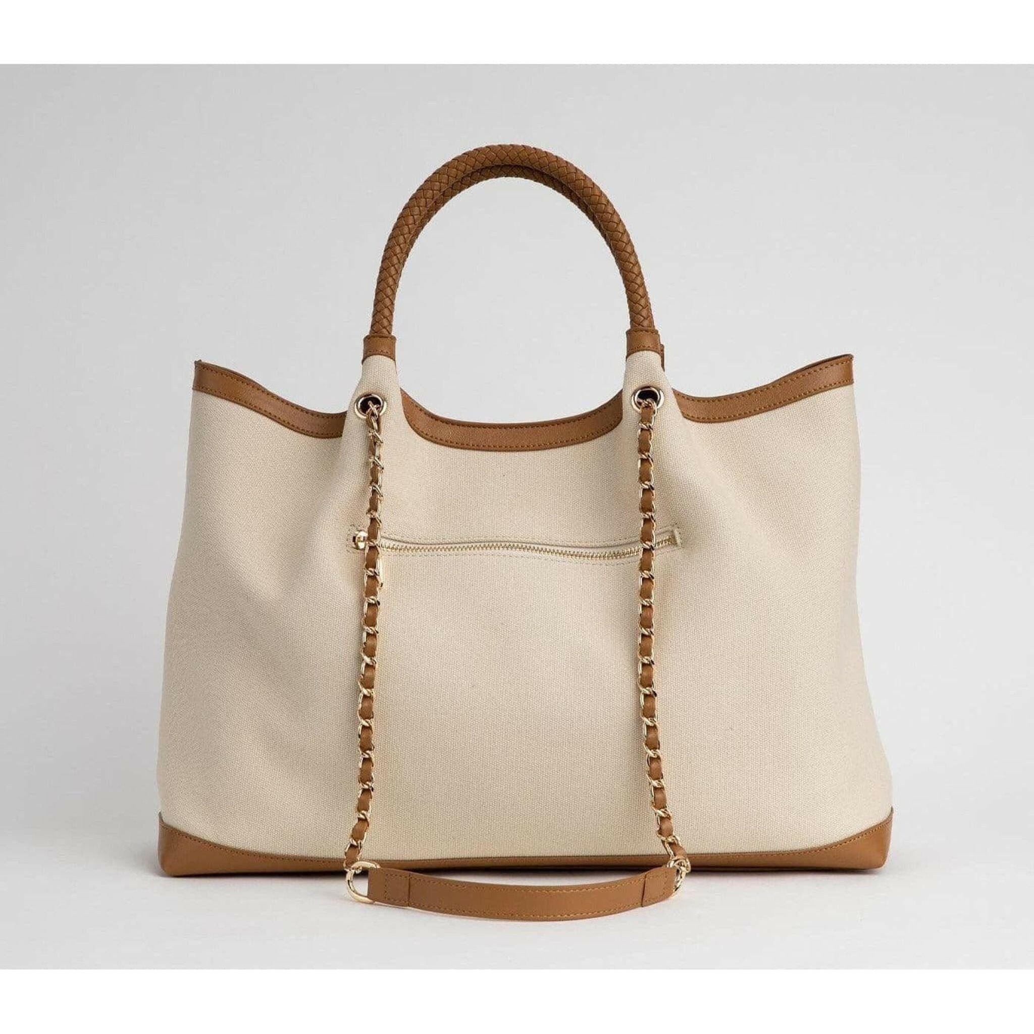 RUTH - Off White/Tan Vegan Canvas Tote.