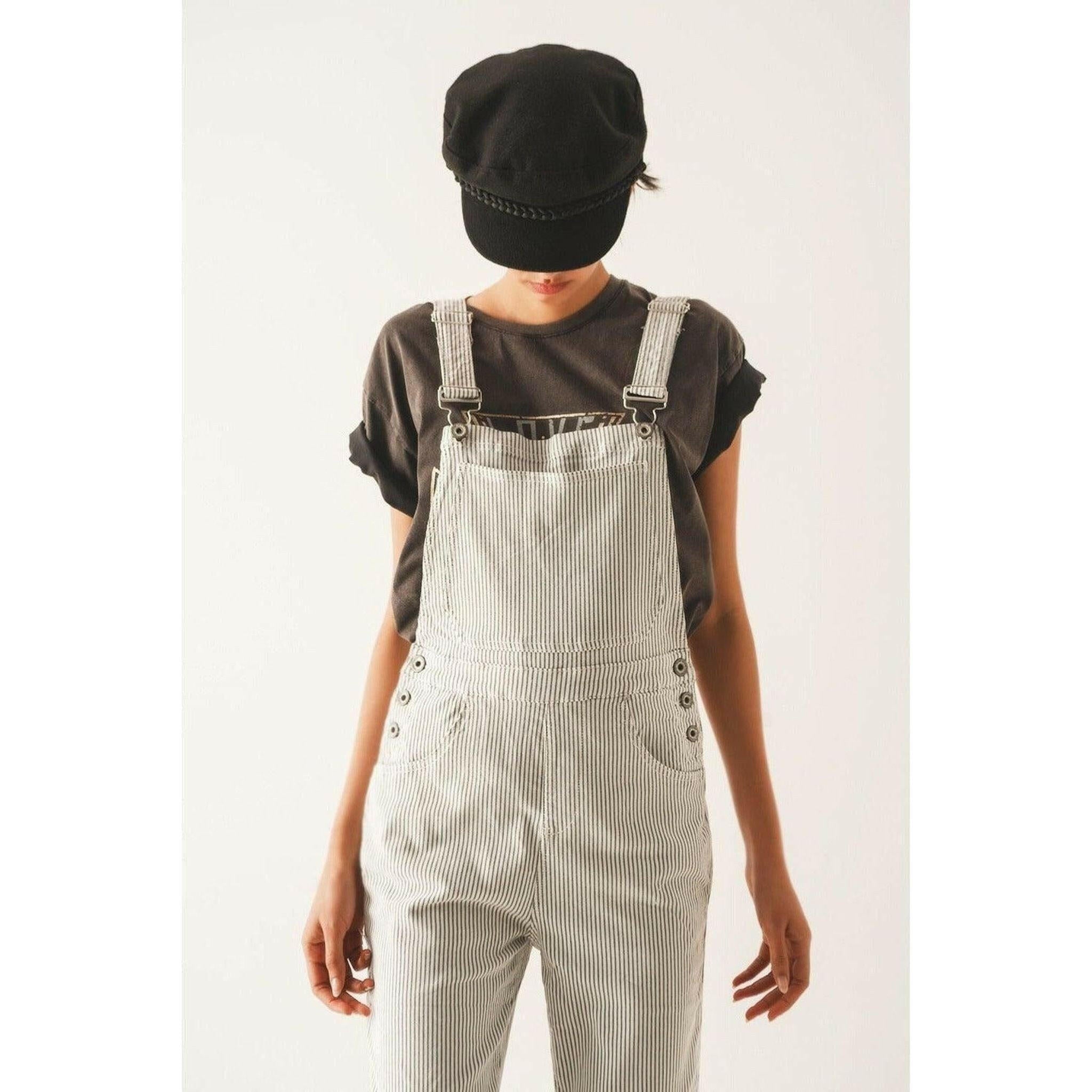 Salopette Jumpsuit in Grey Stripes.