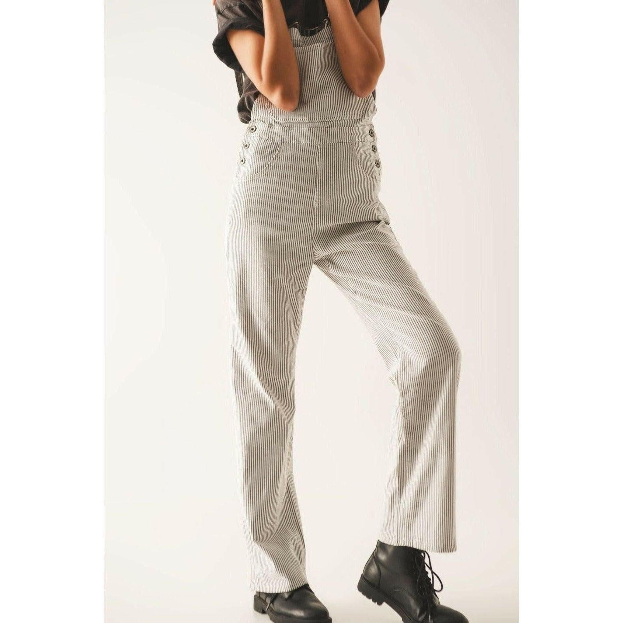 Salopette Jumpsuit in Grey Stripes.