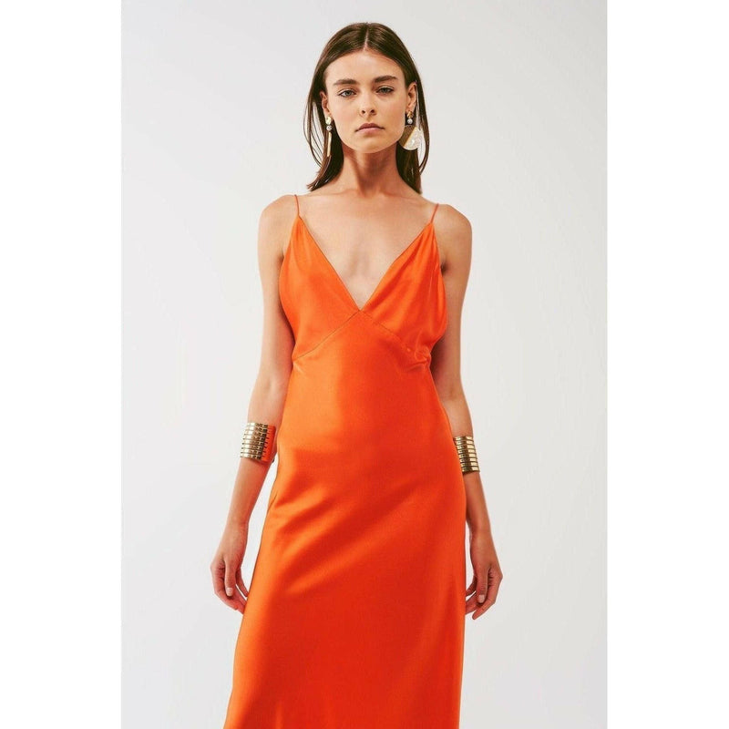 Satin Maxi Dress with Spaghetti Straps in Orange