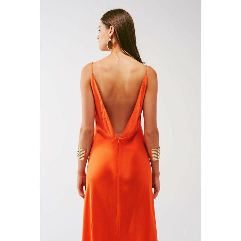 Satin Maxi Dress with Spaghetti Straps in Orange