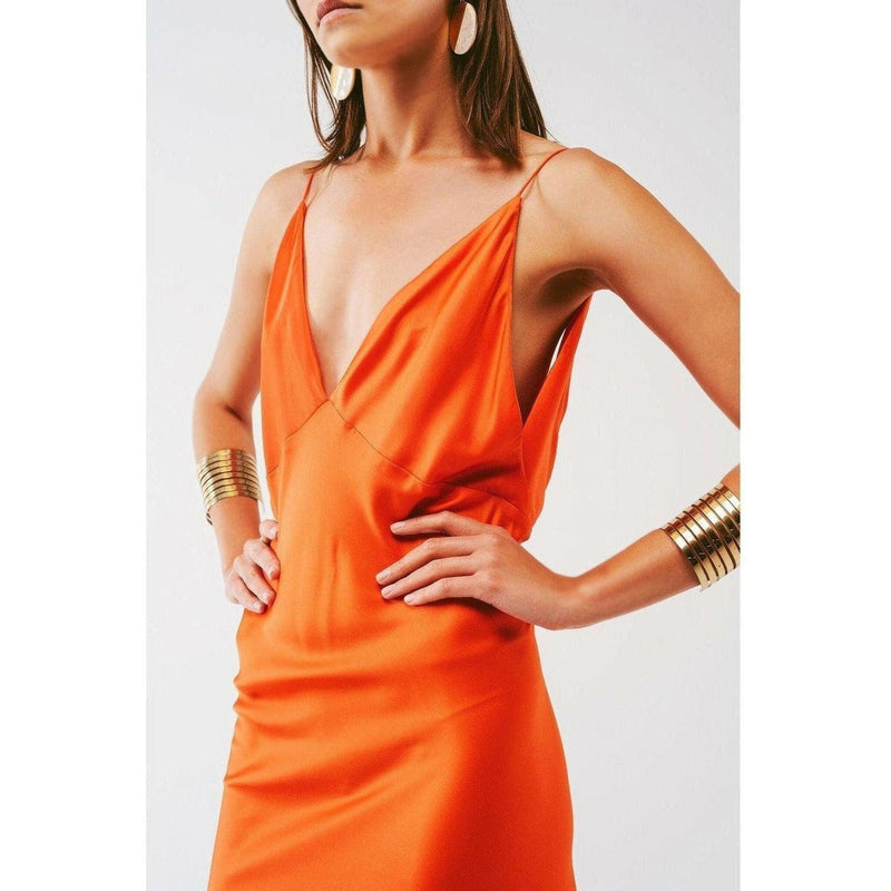 Satin Maxi Dress with Spaghetti Straps in Orange