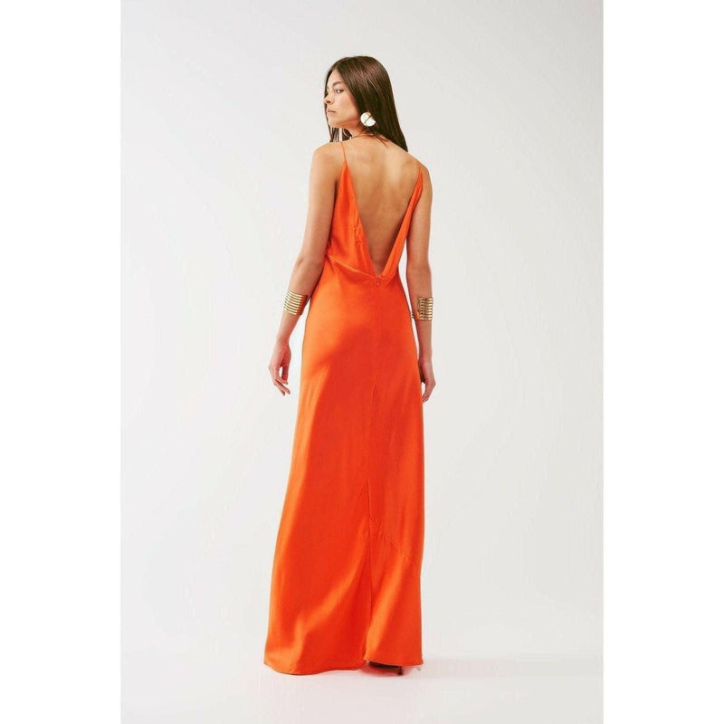 Satin Maxi Dress with Spaghetti Straps in Orange