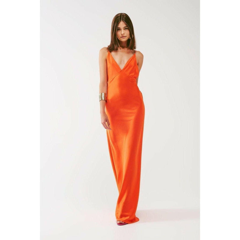 Satin Maxi Dress with Spaghetti Straps in Orange