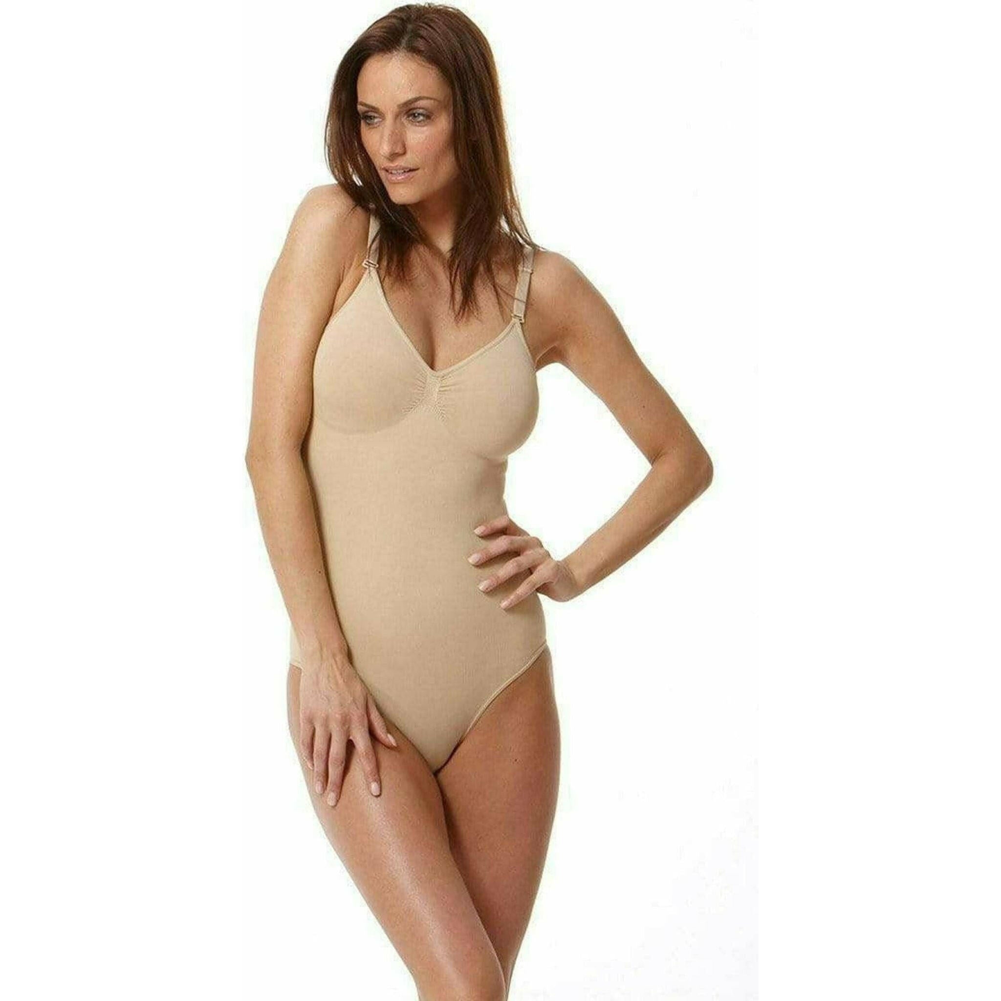 Seamless Bodysuit with Adjustable Straps in Nude.