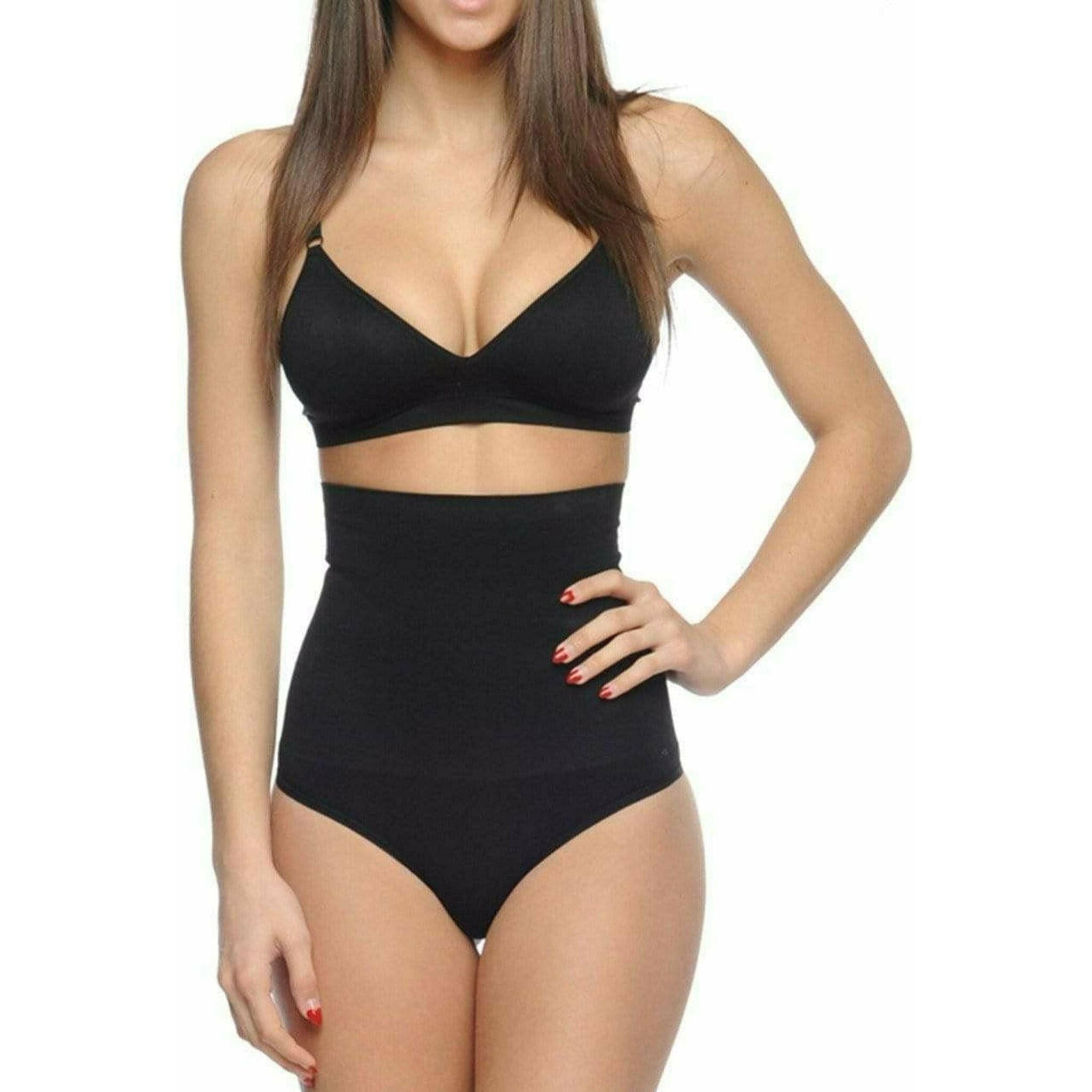 Seamless Hi-Waist Shaper With Thong Bottom - Black.