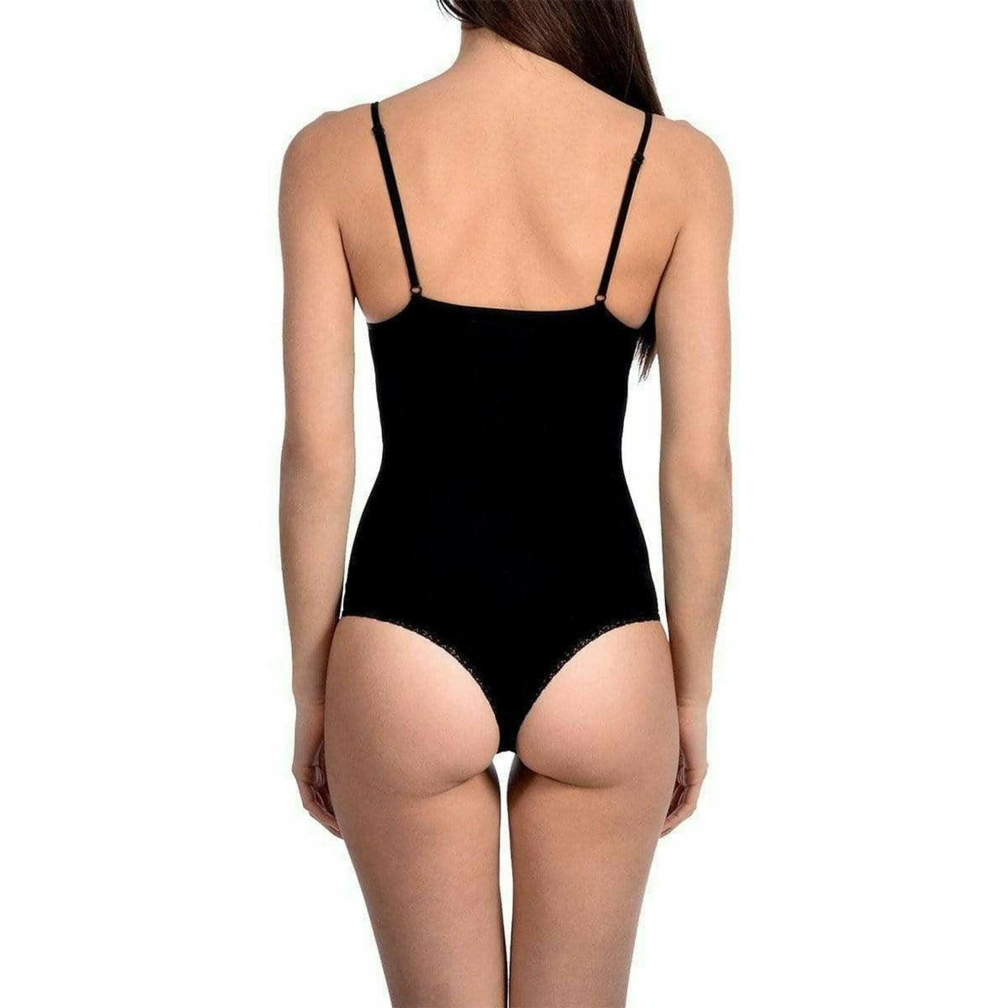 Seamless Shaping Body Suit With Thong Bottom - Black.