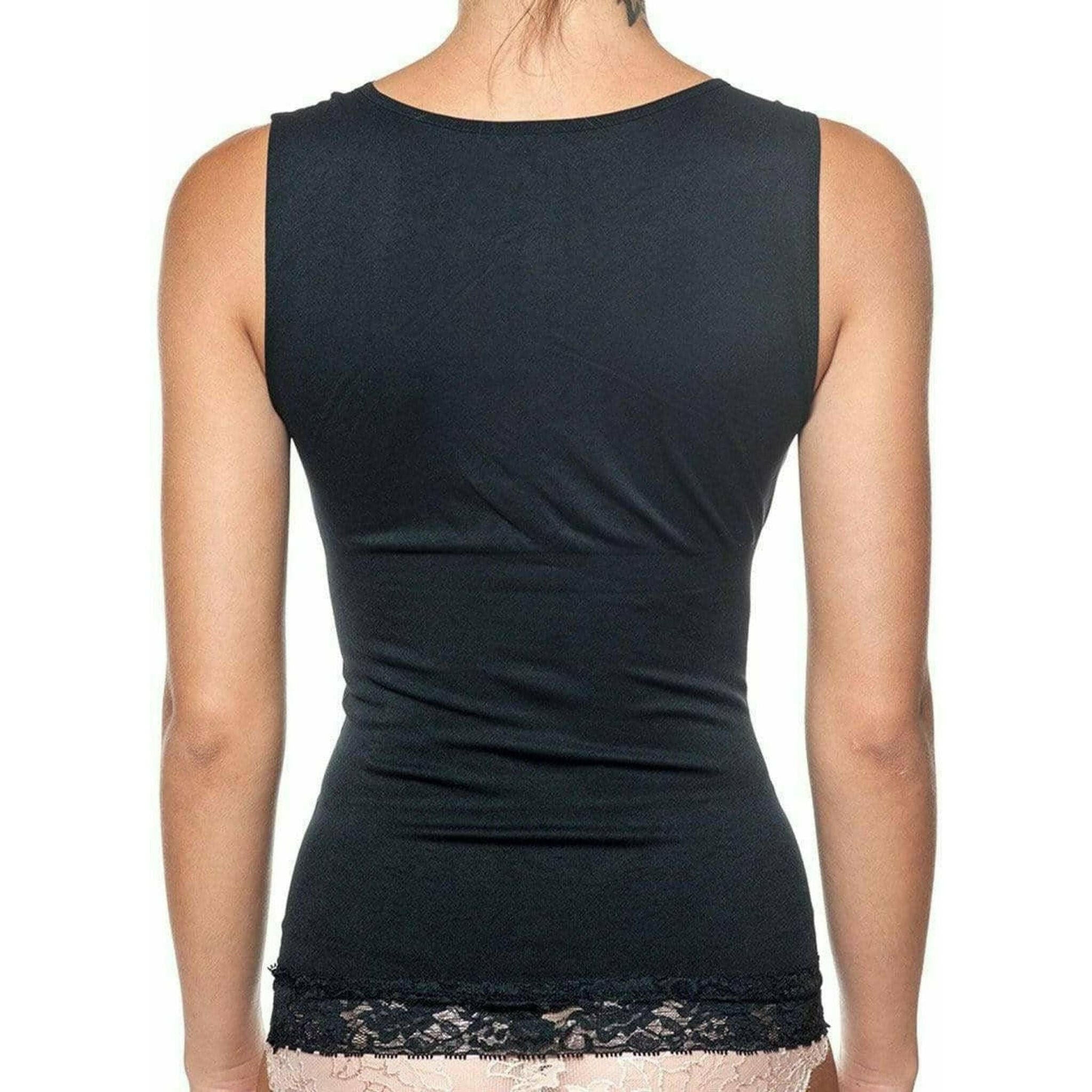 Seamless Shaping Tank Top With Lace Detail - Black.