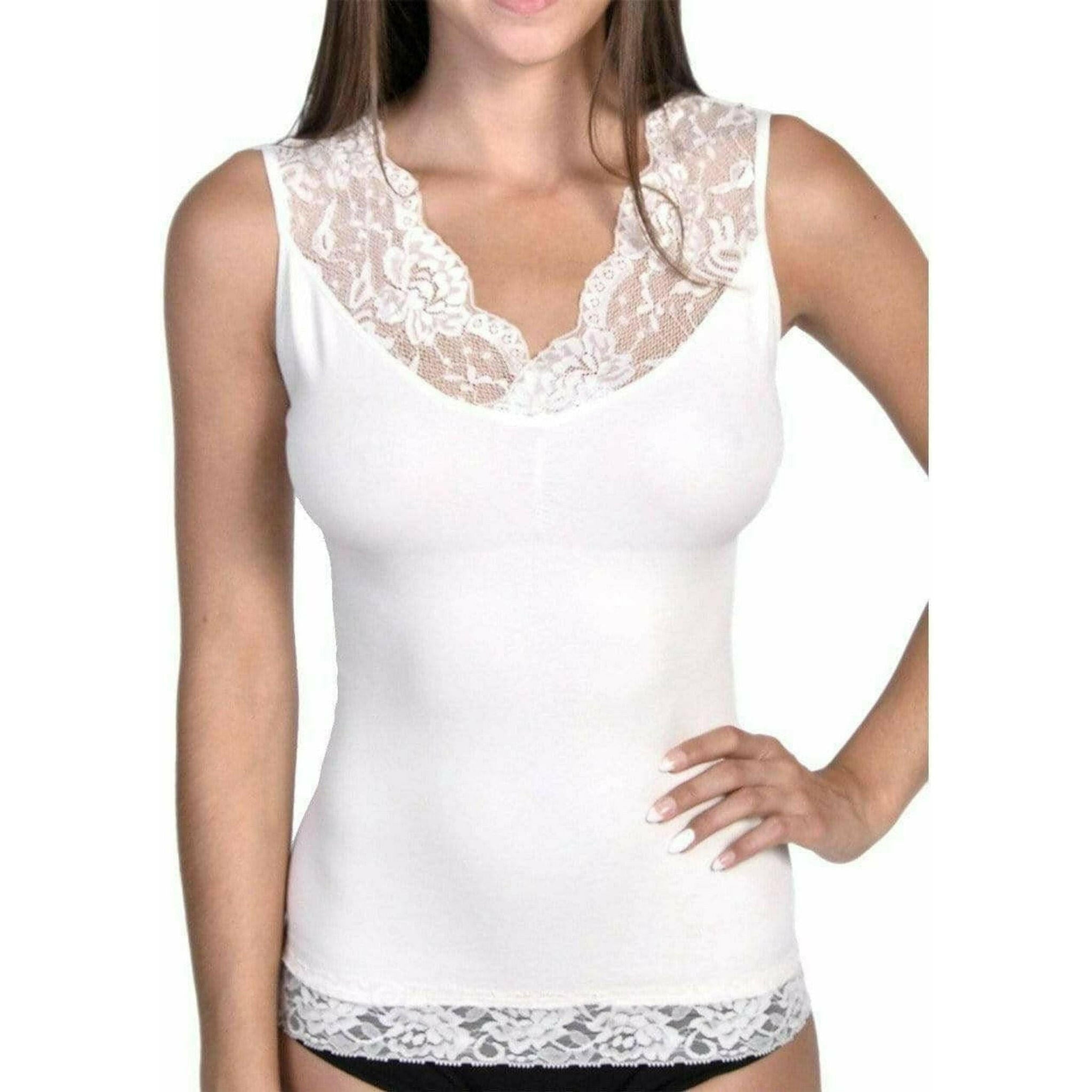 Seamless Shaping Tank Top With Lace Detail - Ivory.