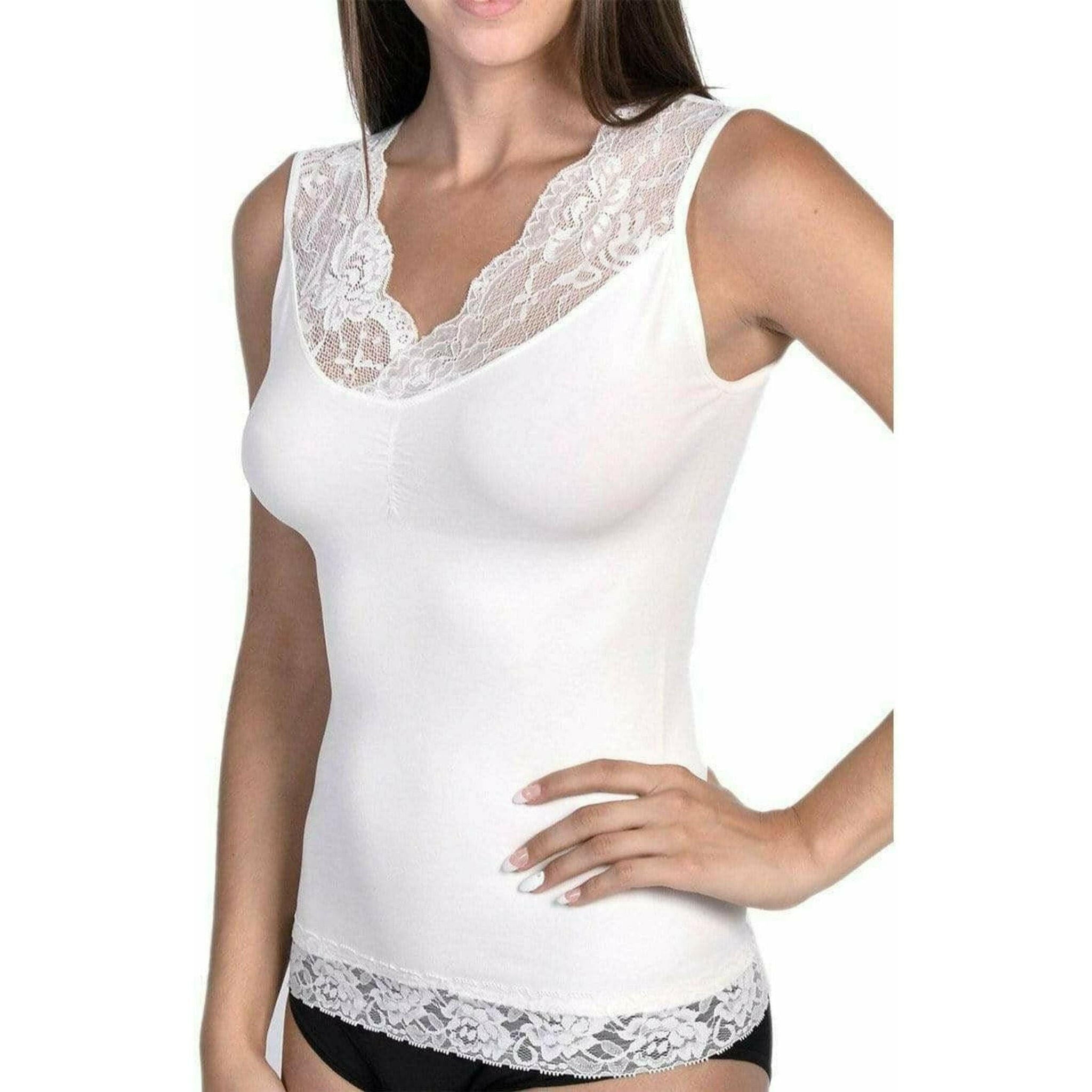 Seamless Shaping Tank Top With Lace Detail - Ivory.