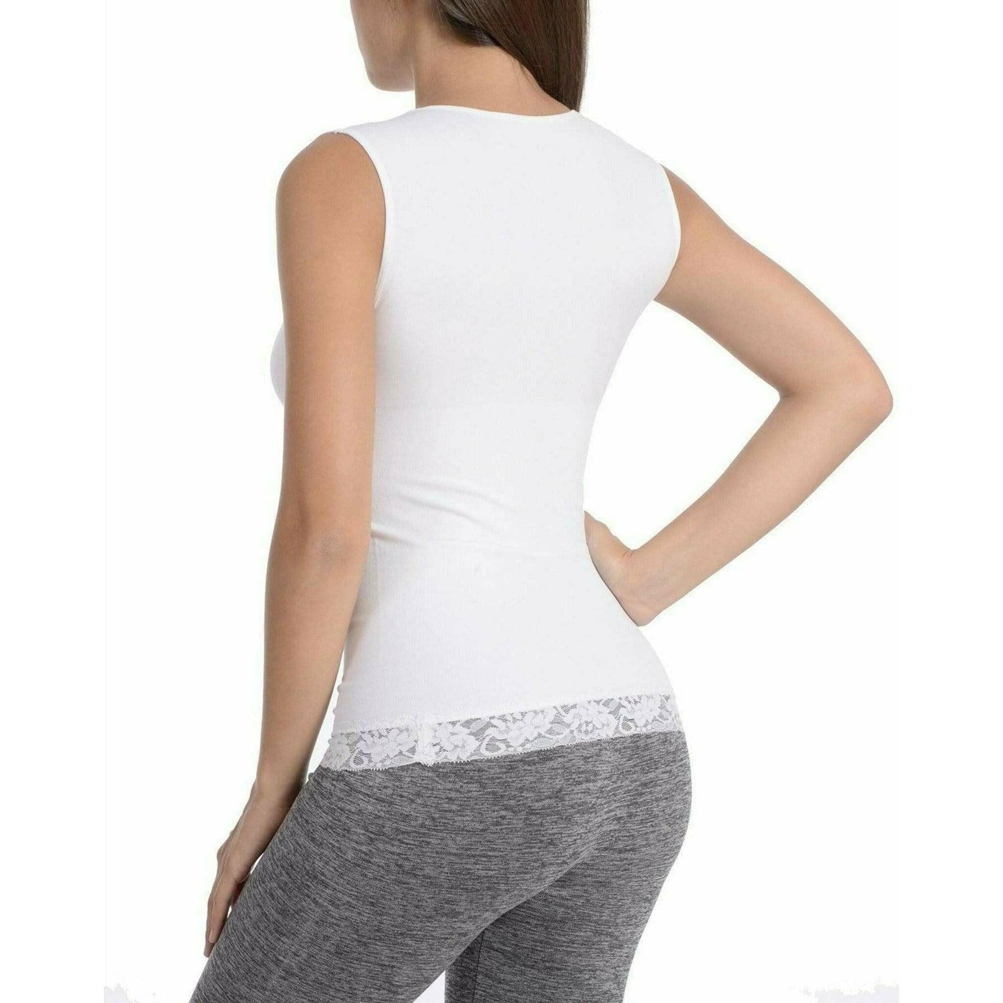 Seamless Shaping Tank Top With Lace Detail - White.