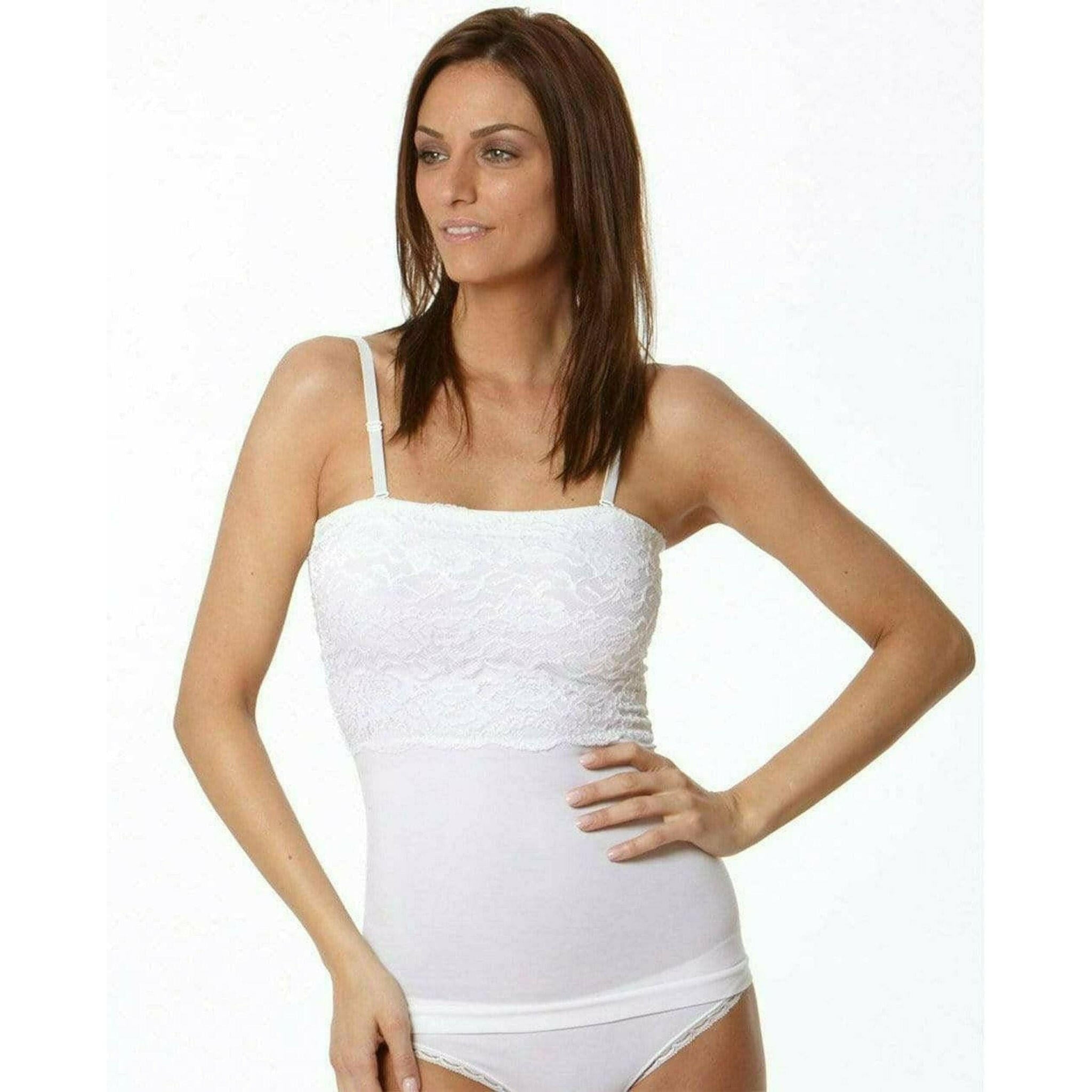 Seamless Slimming Camisole With Lace Front Bodice White.