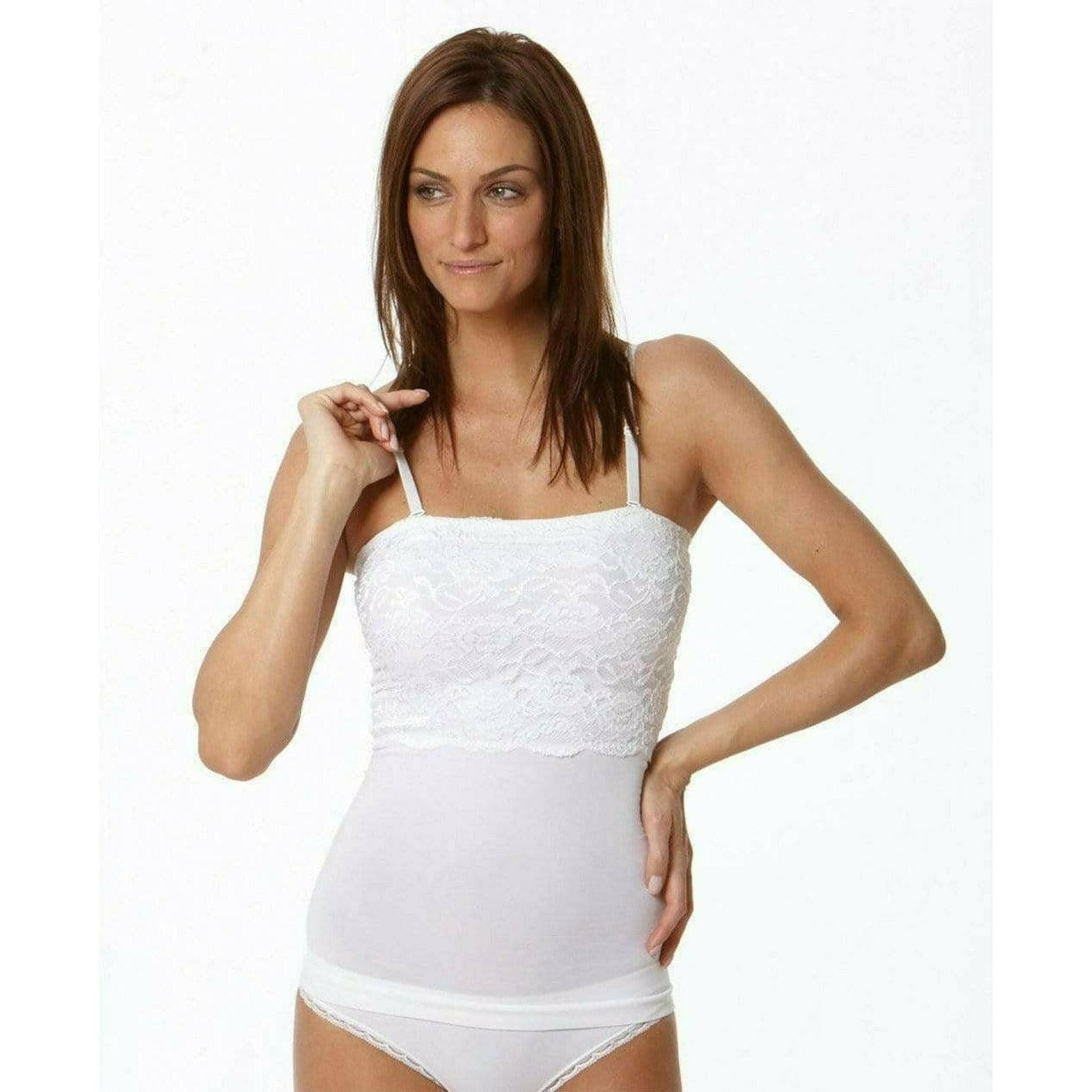 Seamless Slimming Camisole With Lace Front Bodice White.