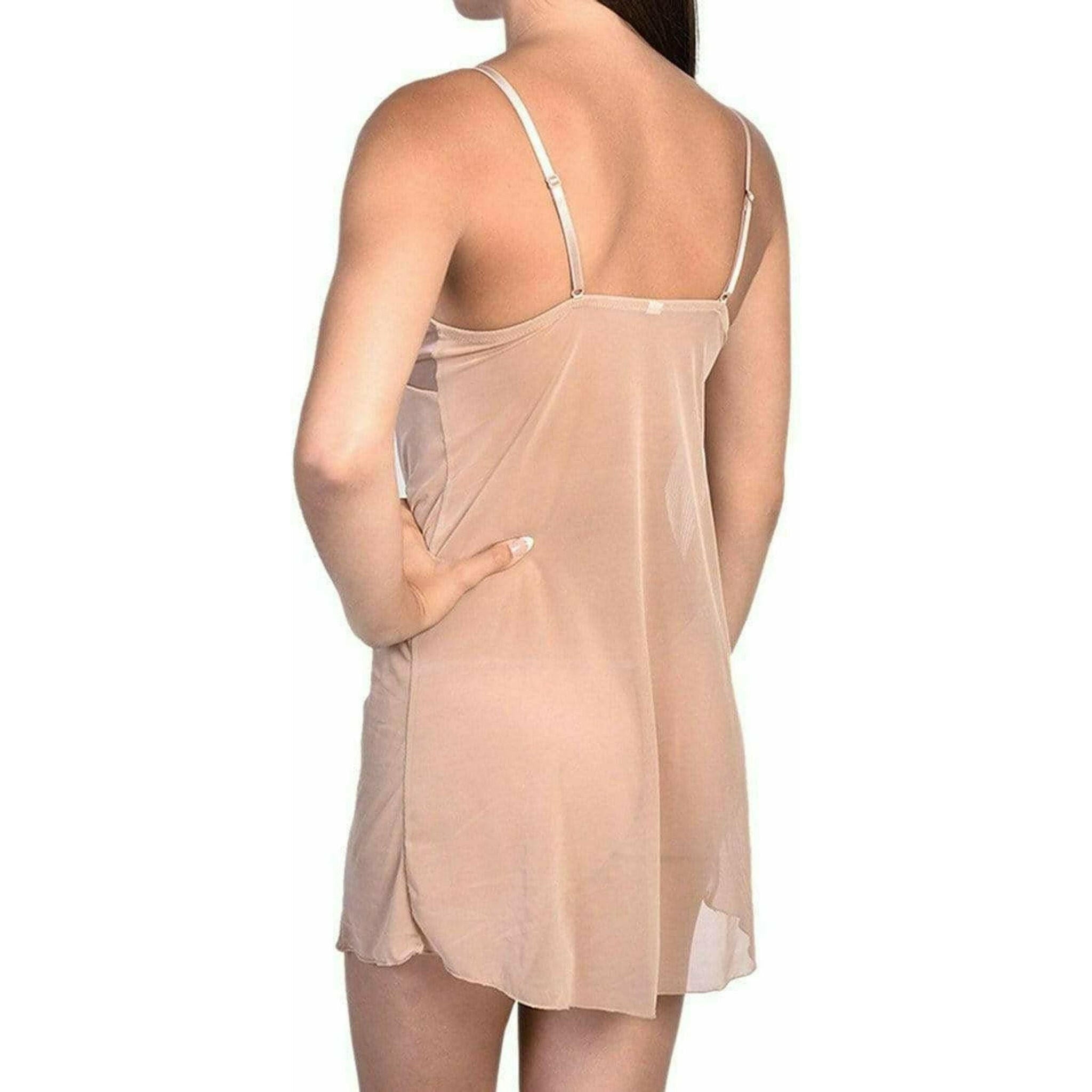 Sexy Satin & Sheer Mesh Slip With Panty Nude.