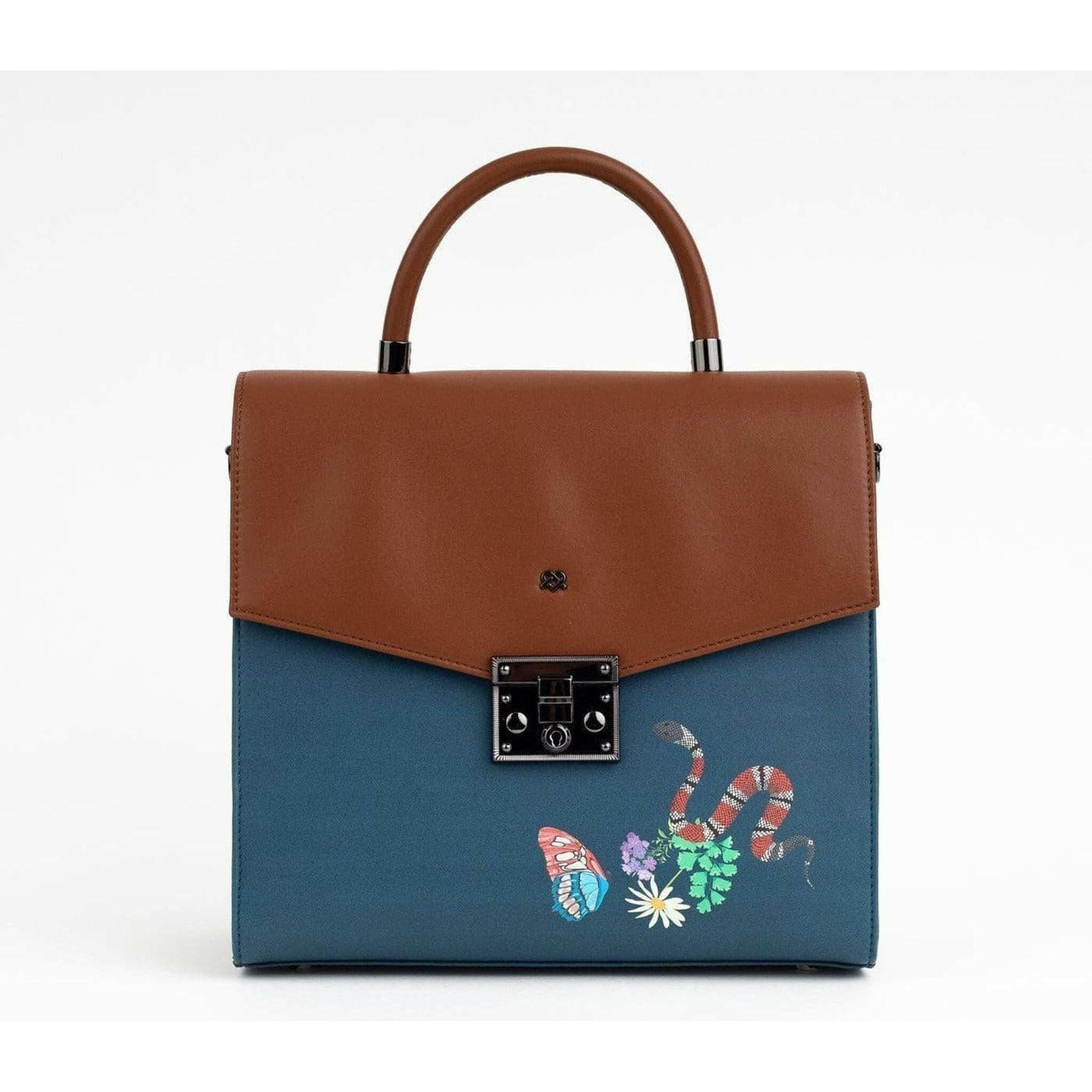 SIMONE - Blue Print Vegan Leather Handbag.