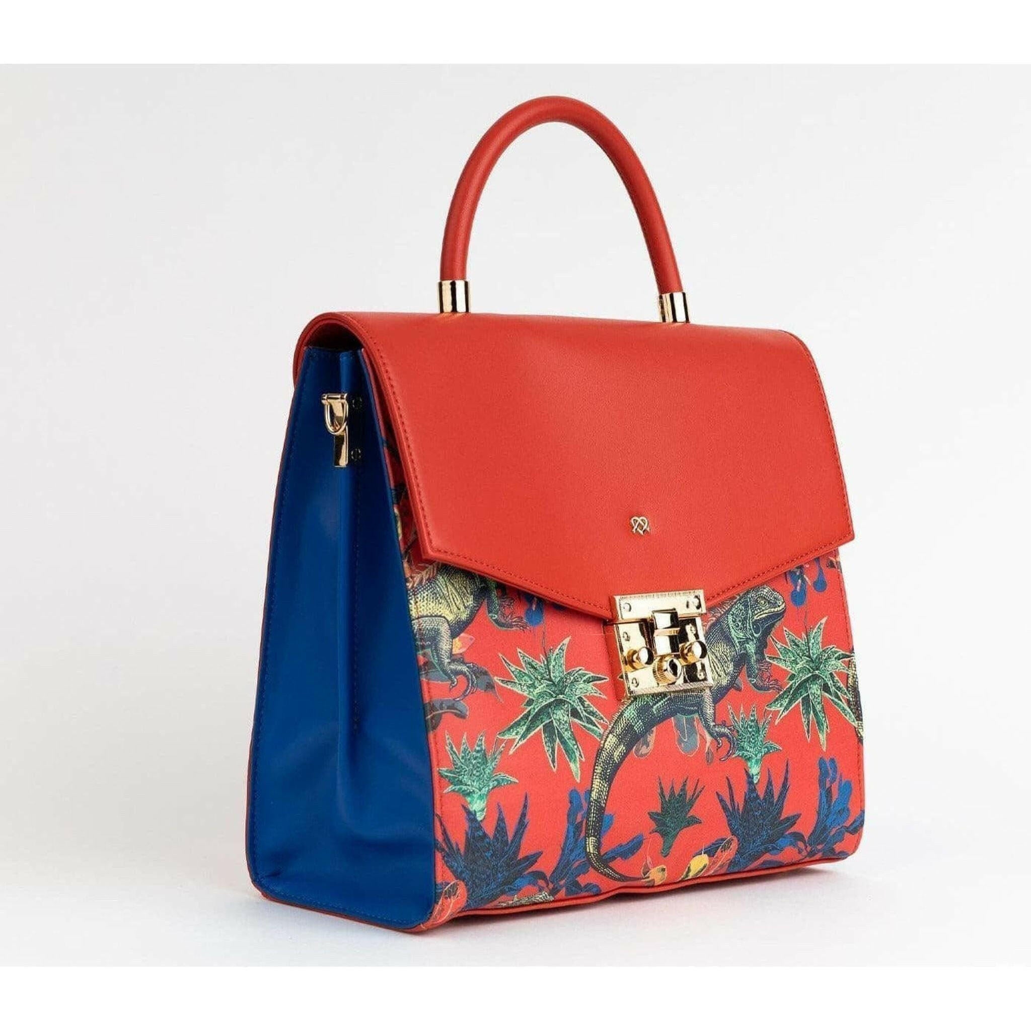 SIMONE - Red Print Vegan Leather Handbag.