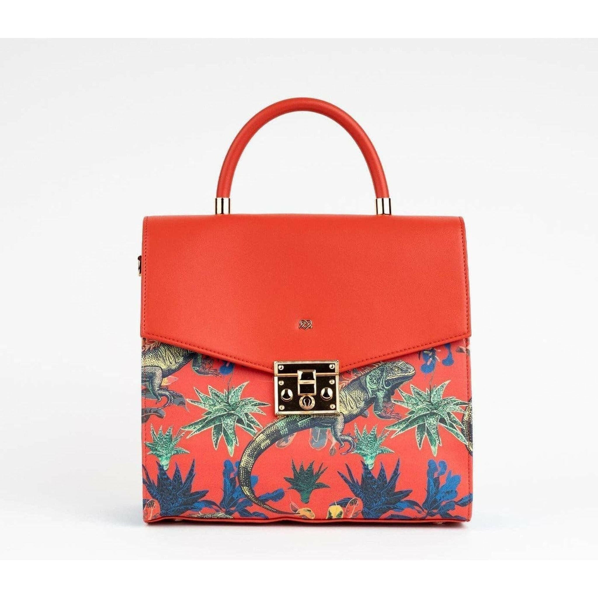 SIMONE - Red Print Vegan Leather Handbag.