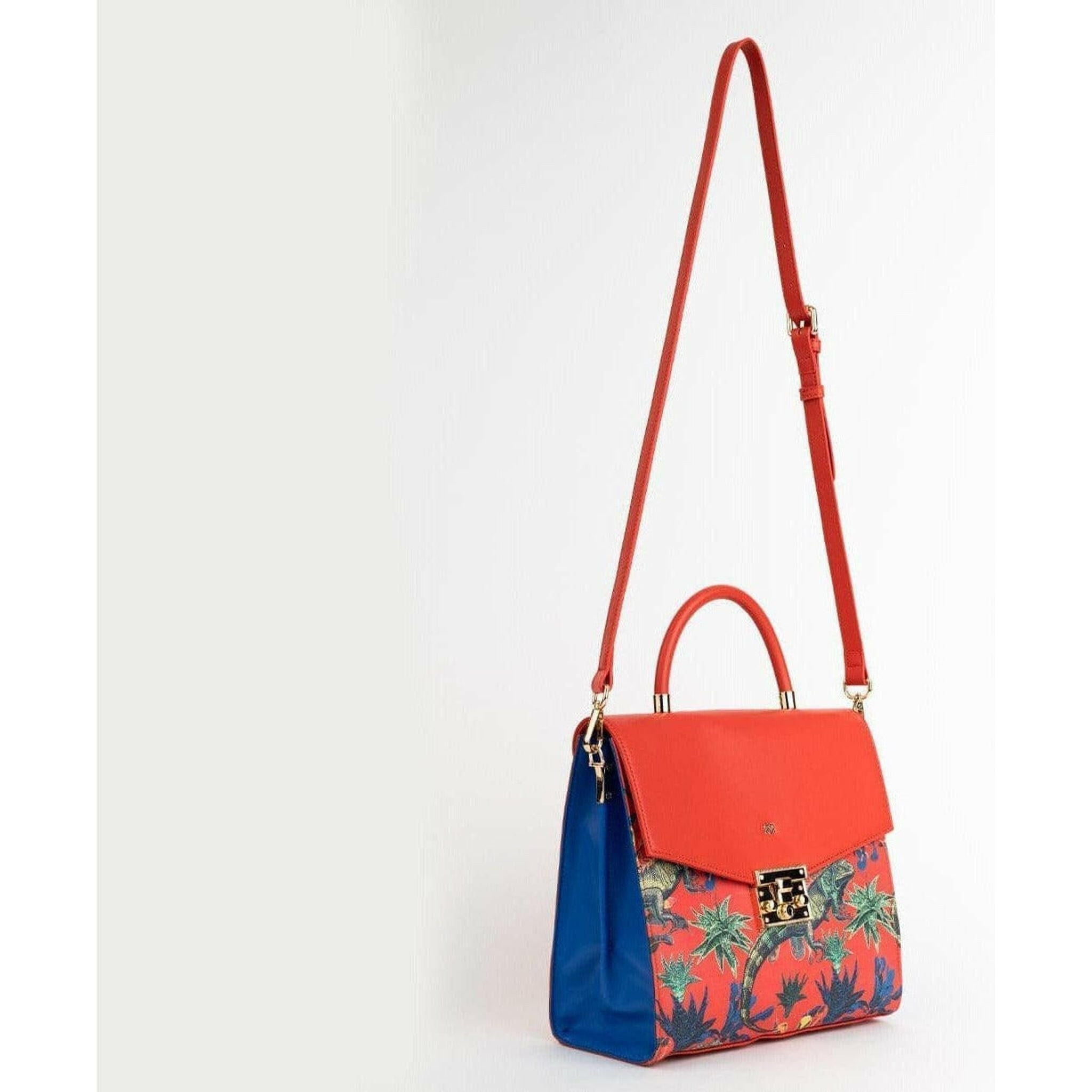 SIMONE - Red Print Vegan Leather Handbag.