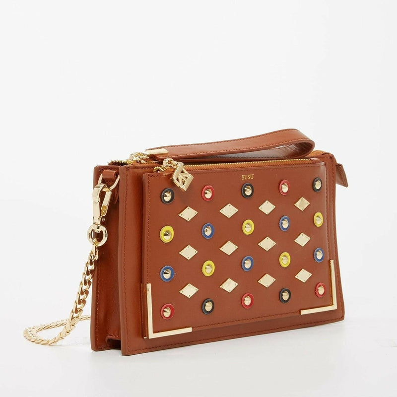 Studded Crossbody Brown Clutch