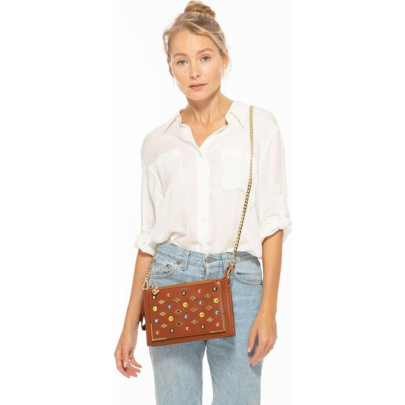 Studded Crossbody Brown Clutch