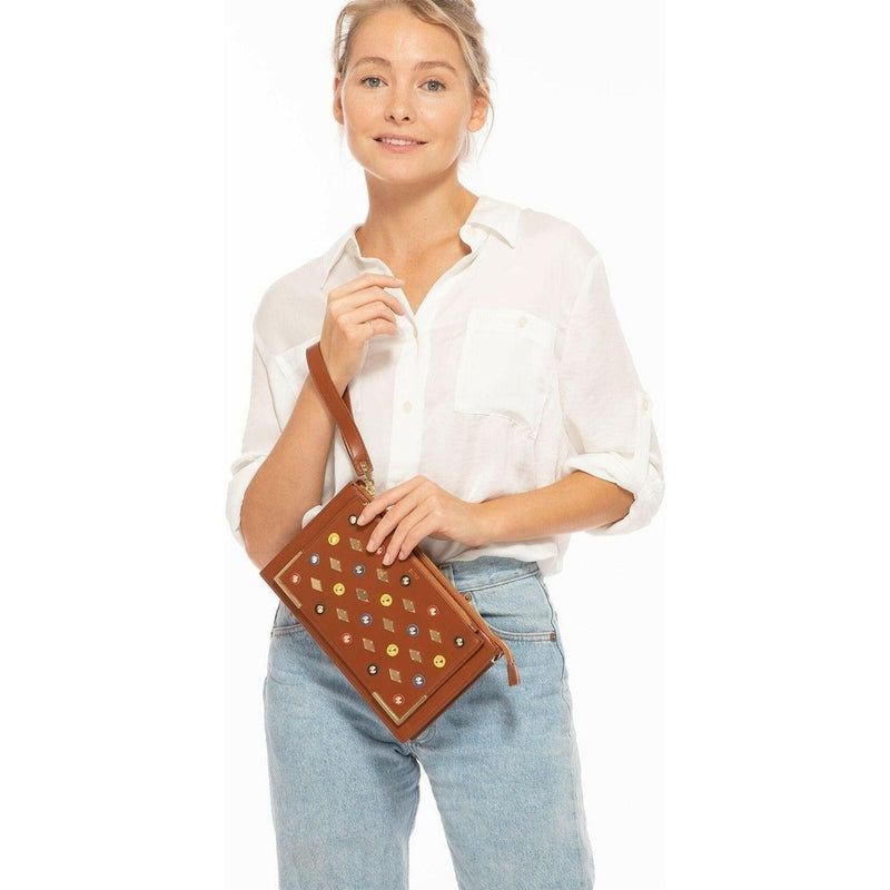 Studded Crossbody Brown Clutch