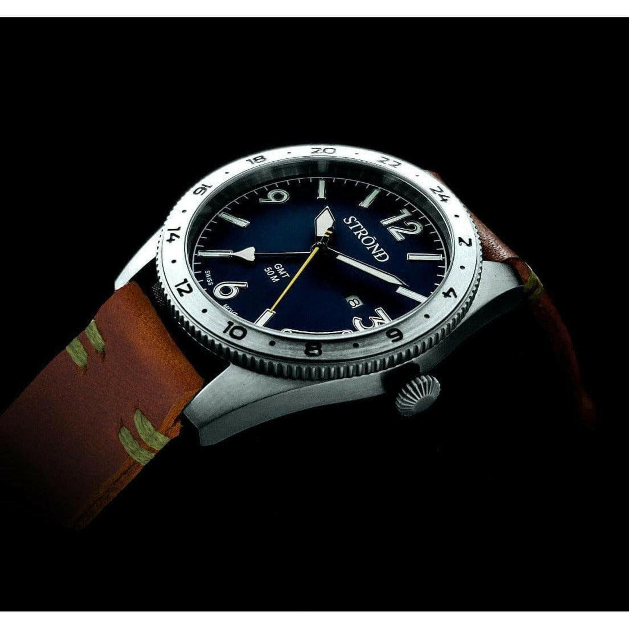 The All 316 Grade Stainless Watch with blue dial 24h GMT.