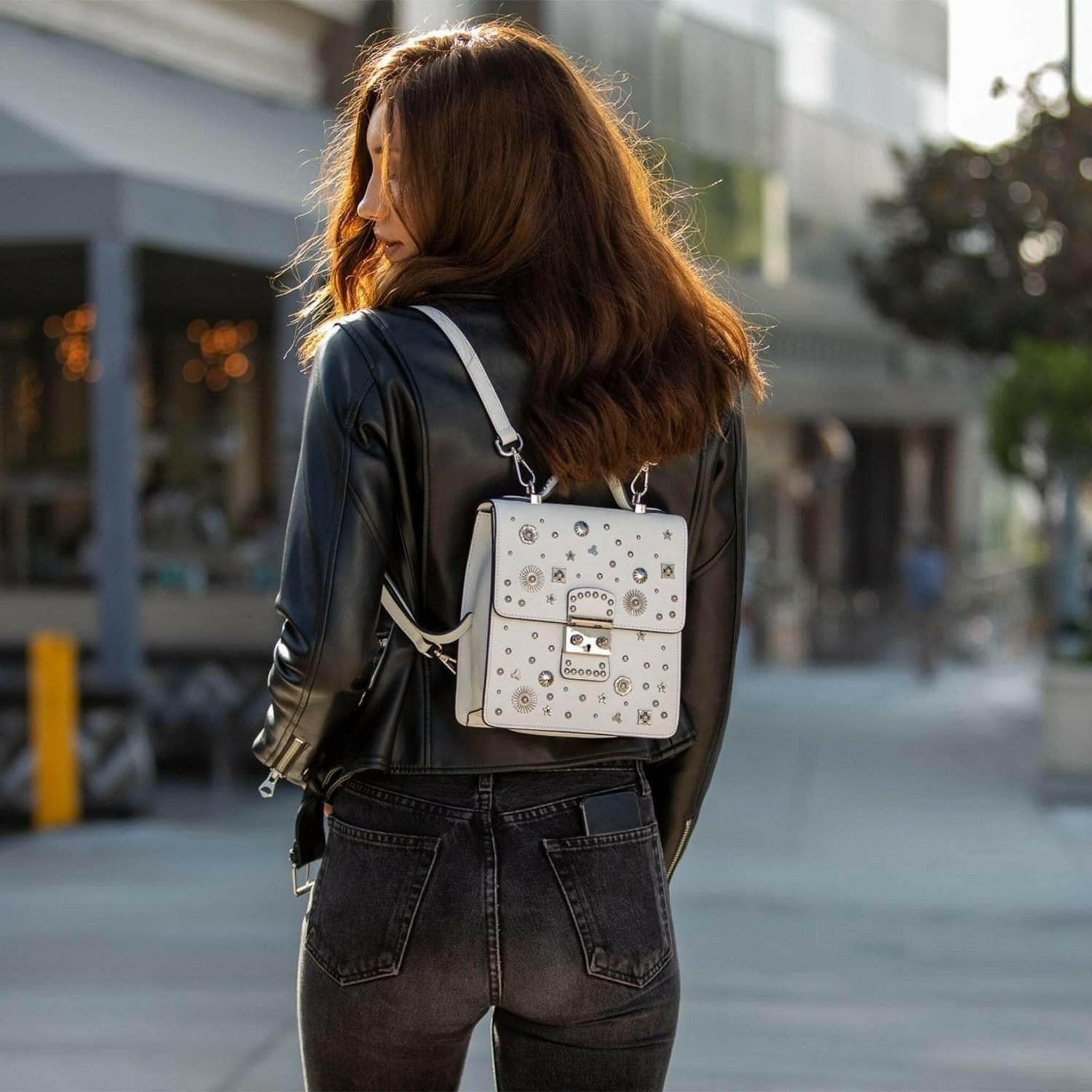 The Hollywood Backpack Leather Purse in White.