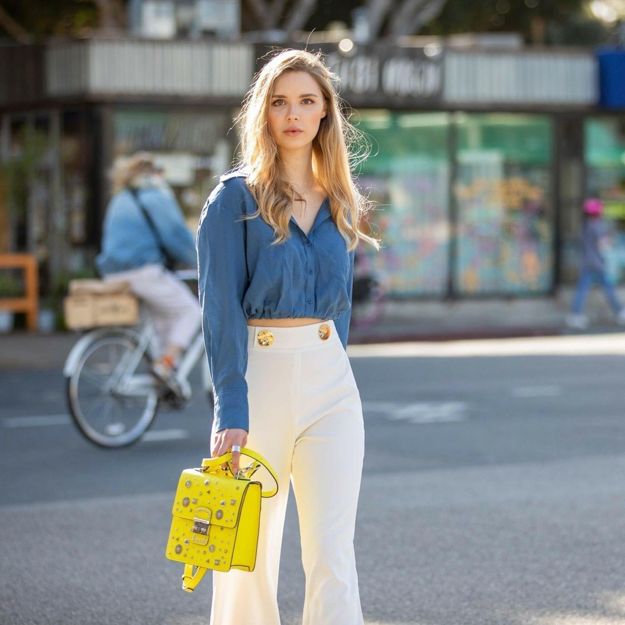 The Hollywood Backpack Purse Leather in Yellow.