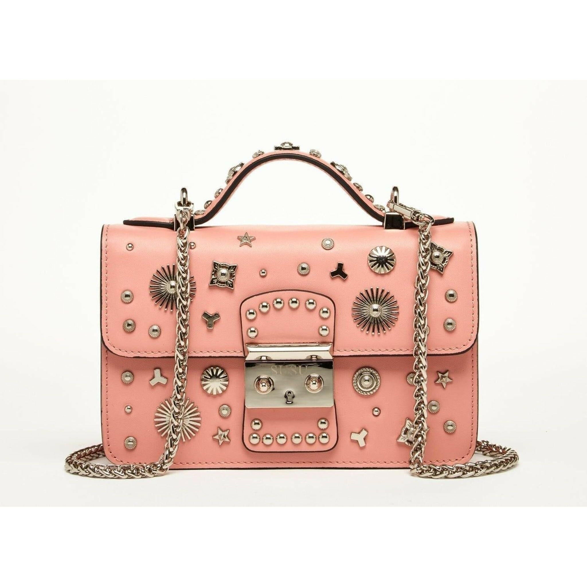 The Hollywood Leather Crossbody Bag in Pale Pink.